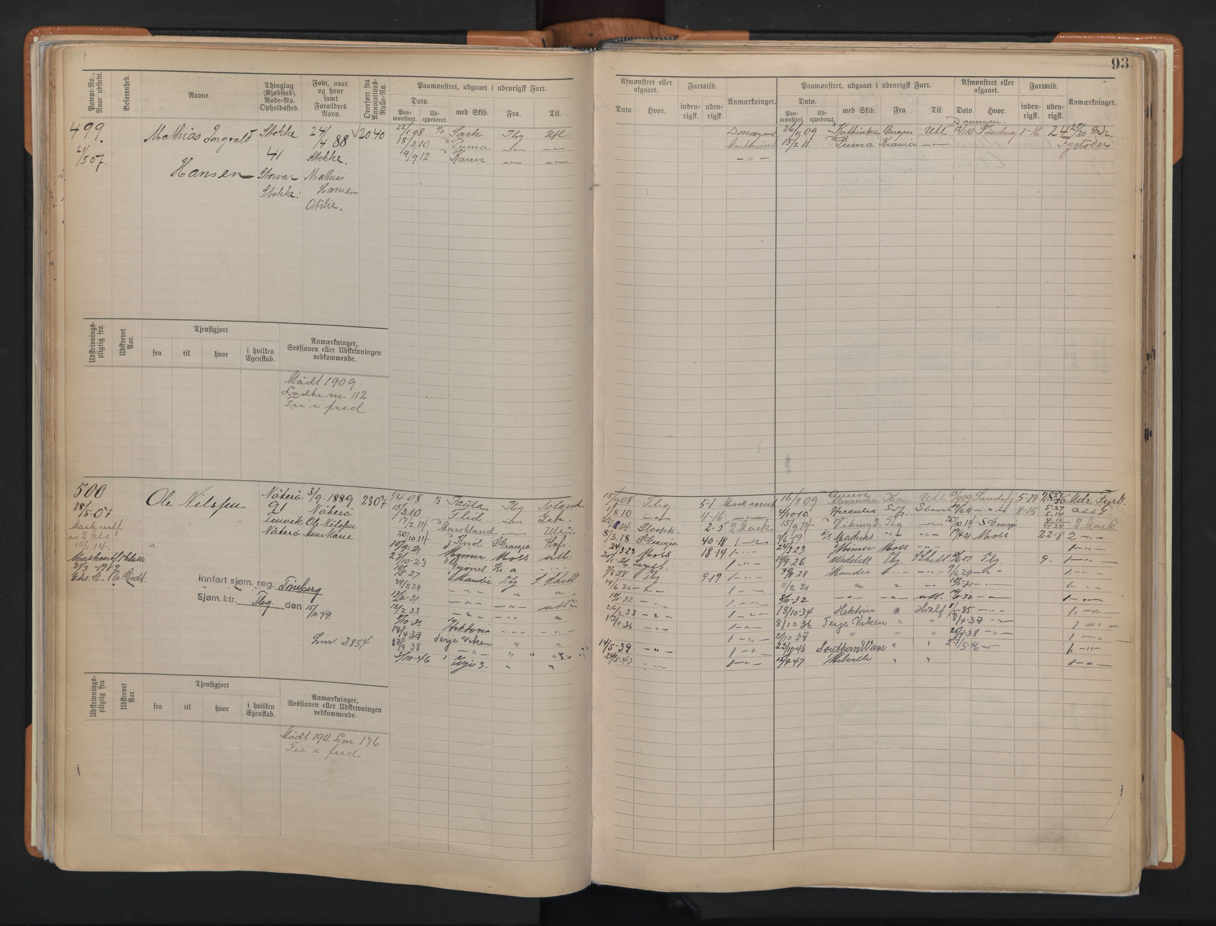 Tønsberg innrulleringskontor, AV/SAKO-A-786/F/Fe/L0004: Maskinist- og fyrbøterrulle Patent nr. 315-1079, 1902-1922, p. 93