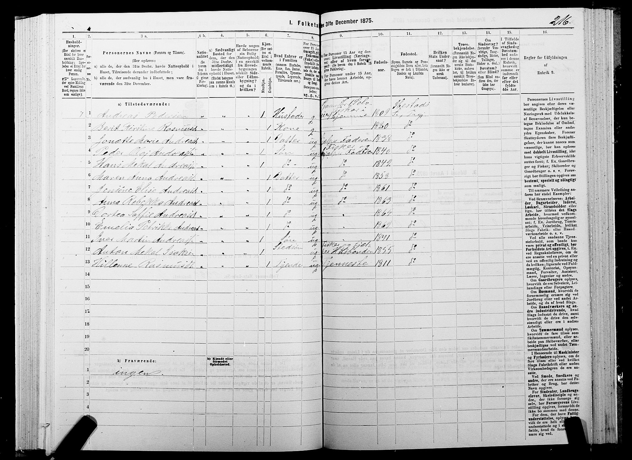 SATØ, 1875 census for 1917P Ibestad, 1875, p. 4216