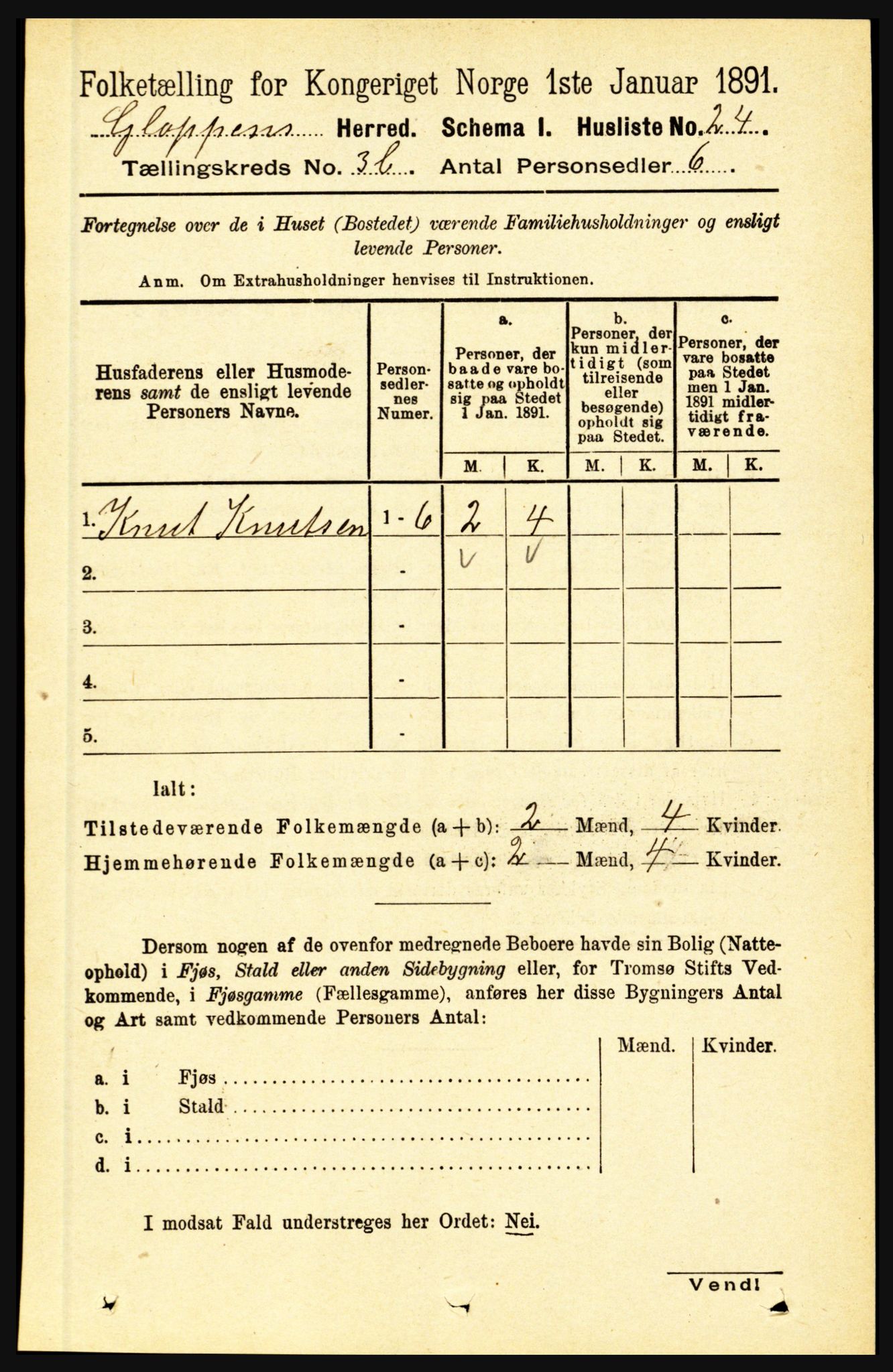 RA, 1891 census for 1445 Gloppen, 1891, p. 1440