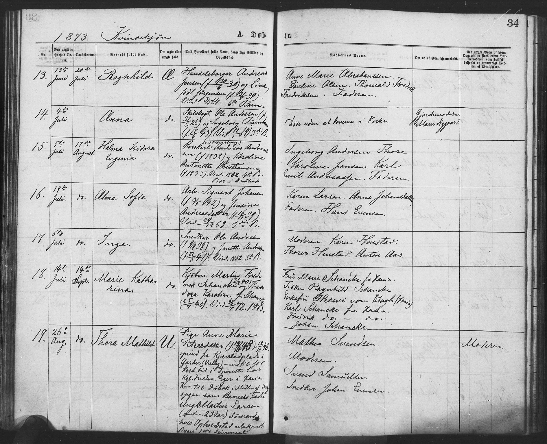 Drøbak prestekontor Kirkebøker, AV/SAO-A-10142a/F/Fa/L0003: Parish register (official) no. I 3, 1871-1877, p. 34