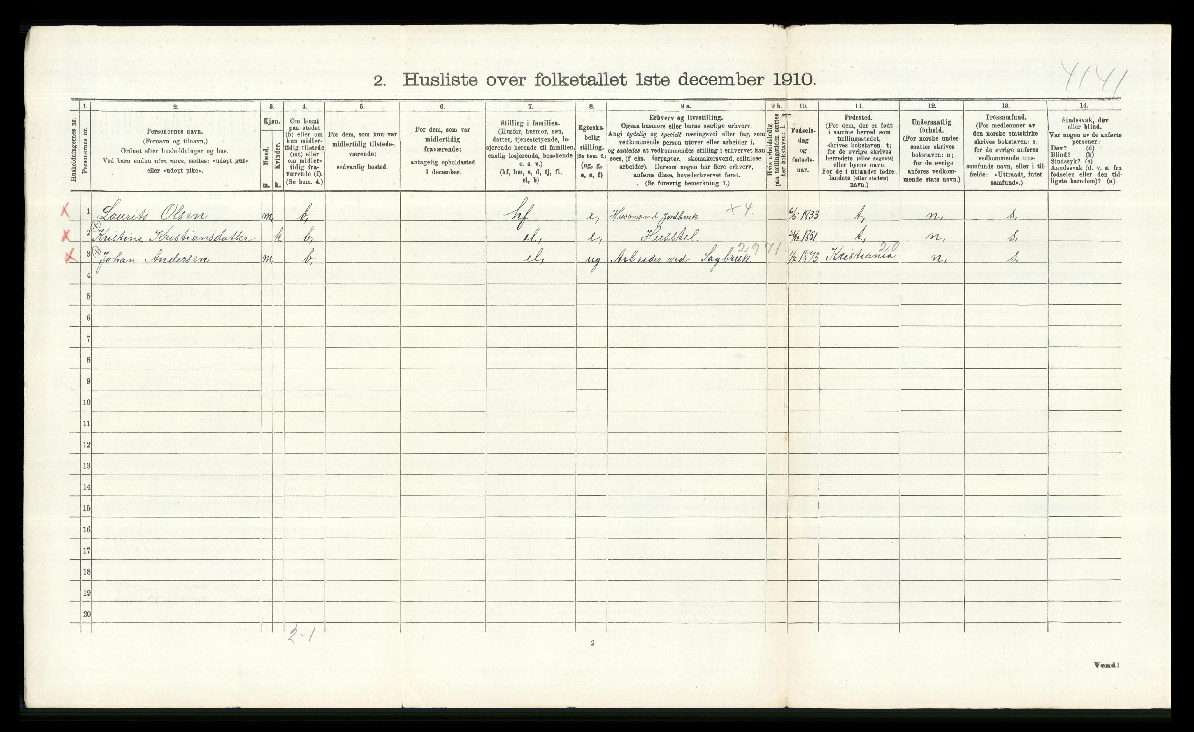 RA, 1910 census for Nes, 1910, p. 2067