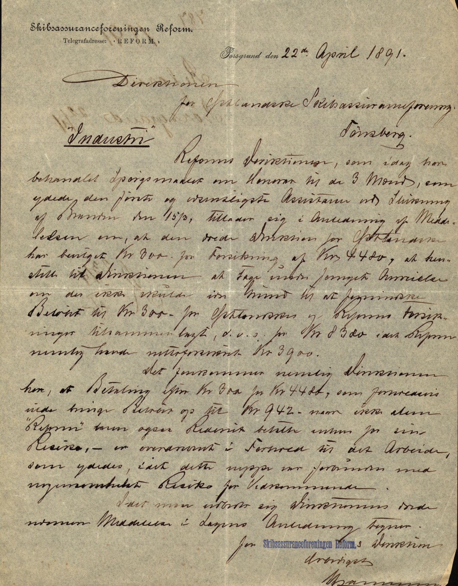 Pa 63 - Østlandske skibsassuranceforening, VEMU/A-1079/G/Ga/L0027/0012: Havaridokumenter / Hans Nielsen Hauge, Verena, Guldfaxe, India, Industri, 1891, p. 24