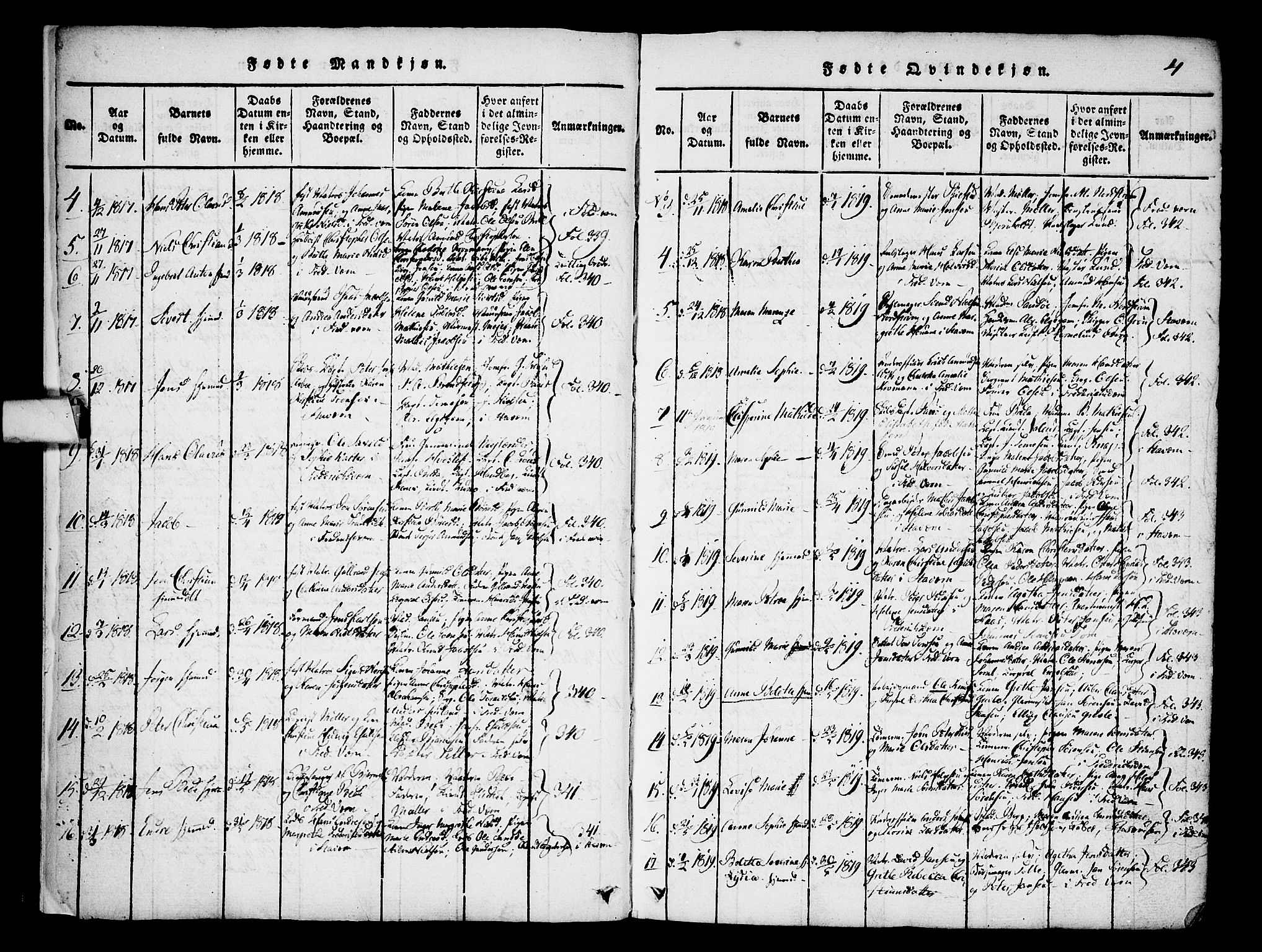 Stavern kirkebøker, AV/SAKO-A-318/F/Fa/L0006: Parish register (official) no. 6, 1816-1839, p. 4