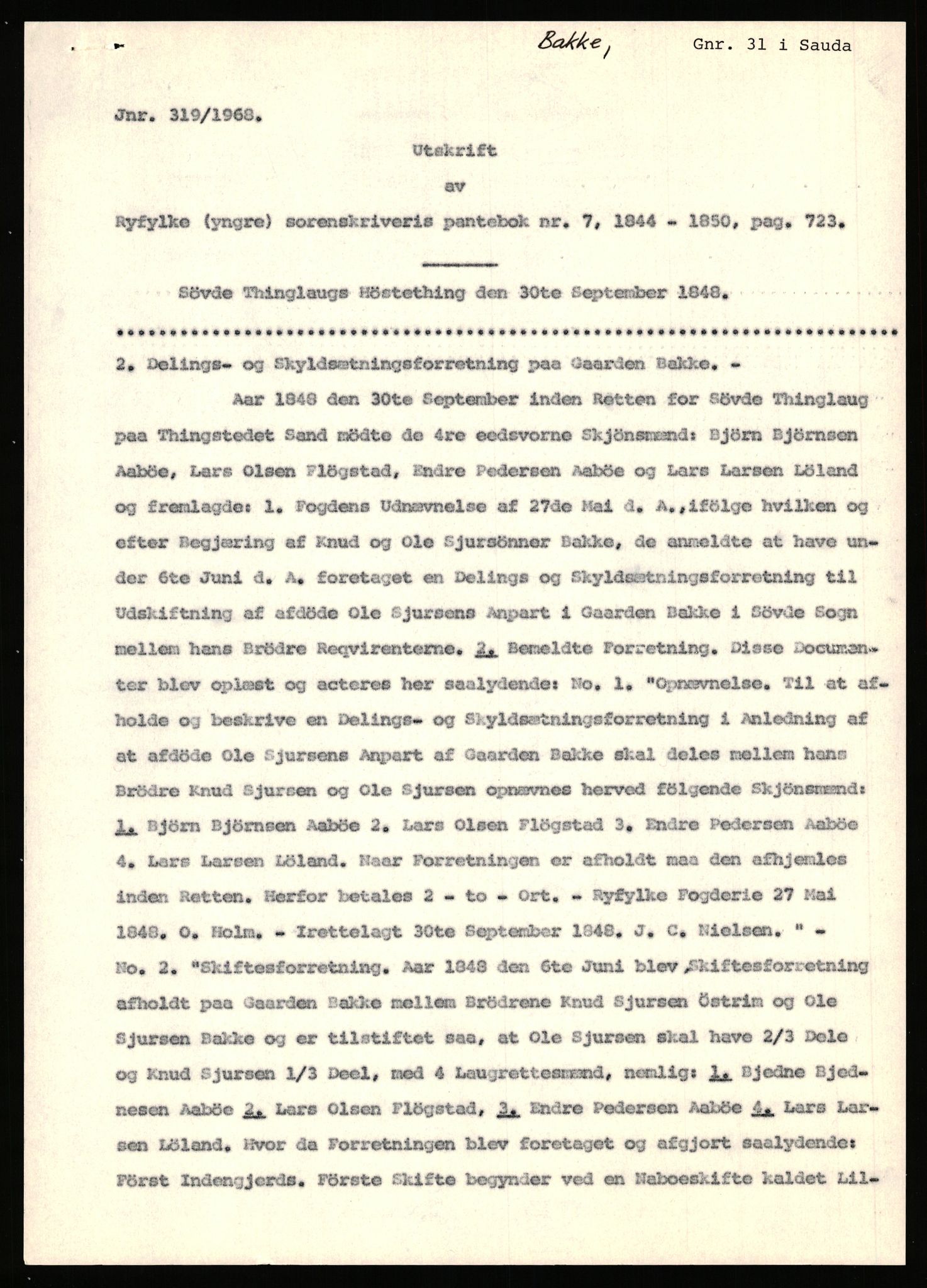 Statsarkivet i Stavanger, AV/SAST-A-101971/03/Y/Yj/L0006: Avskrifter sortert etter gårdsnavn: Bakke - Baustad, 1750-1930, p. 12