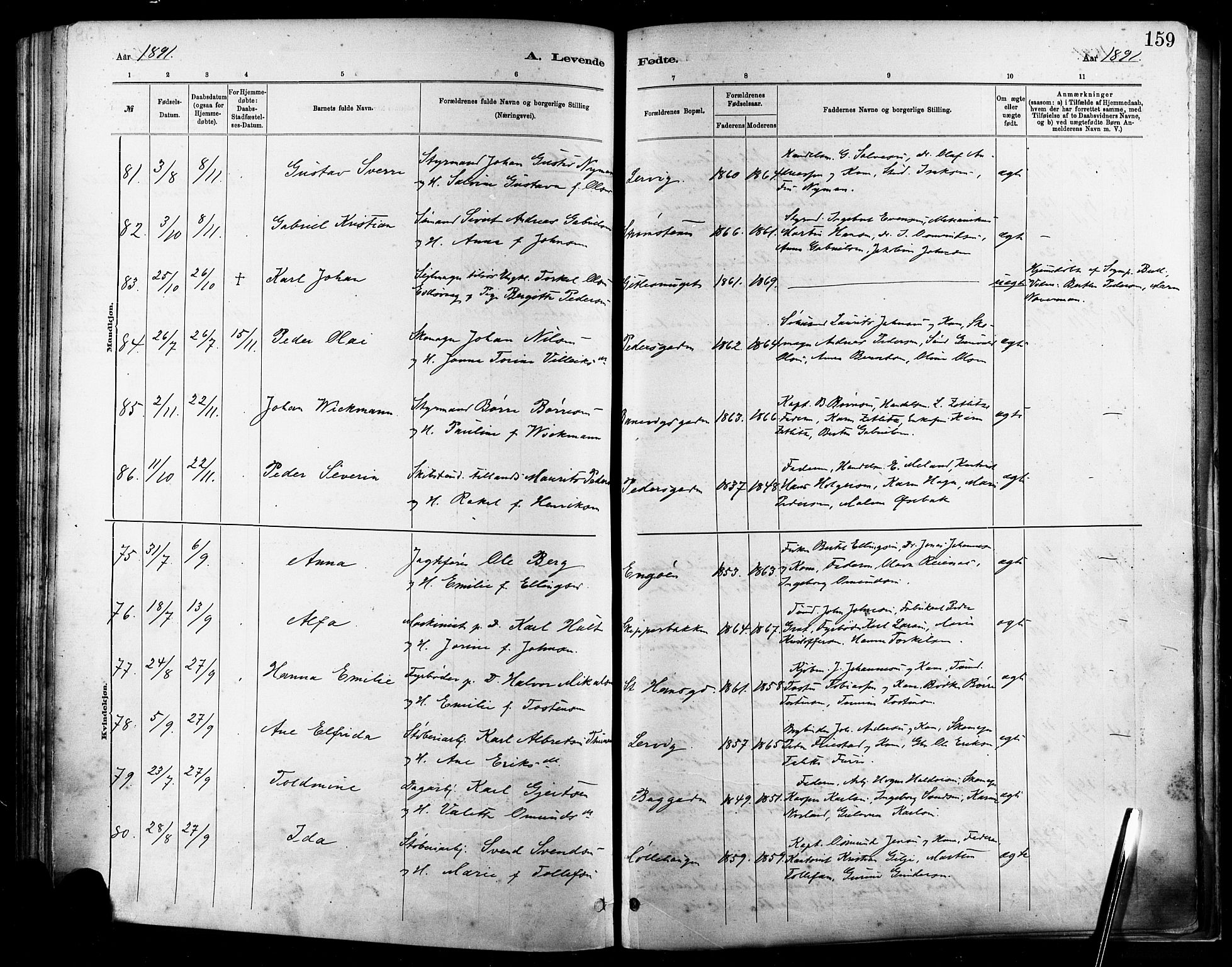 St. Johannes sokneprestkontor, AV/SAST-A-101814/001/30/30BA/L0001: Parish register (official) no. A 1, 1885-1891, p. 159