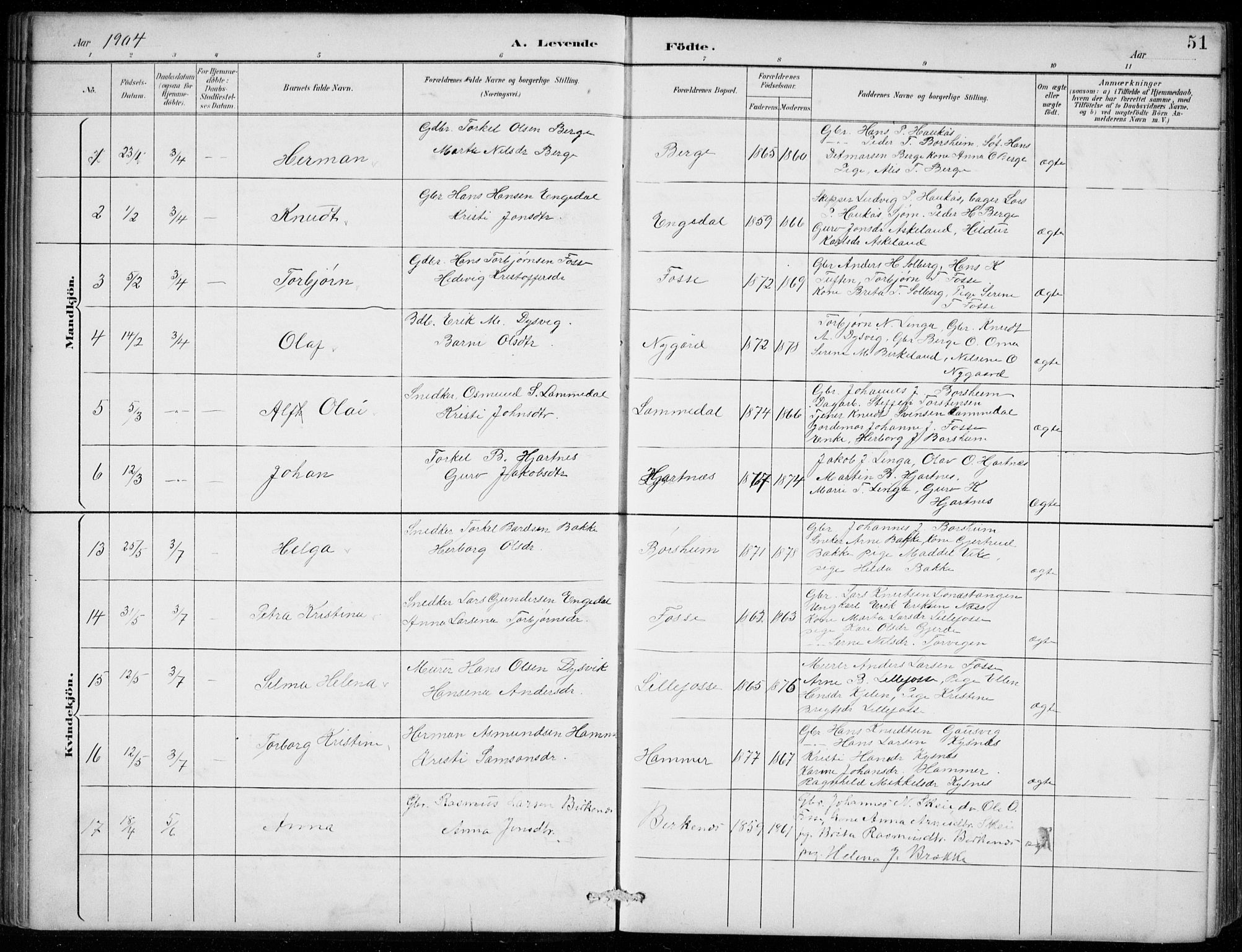 Strandebarm sokneprestembete, SAB/A-78401/H/Hab: Parish register (copy) no. B  1, 1891-1914, p. 51