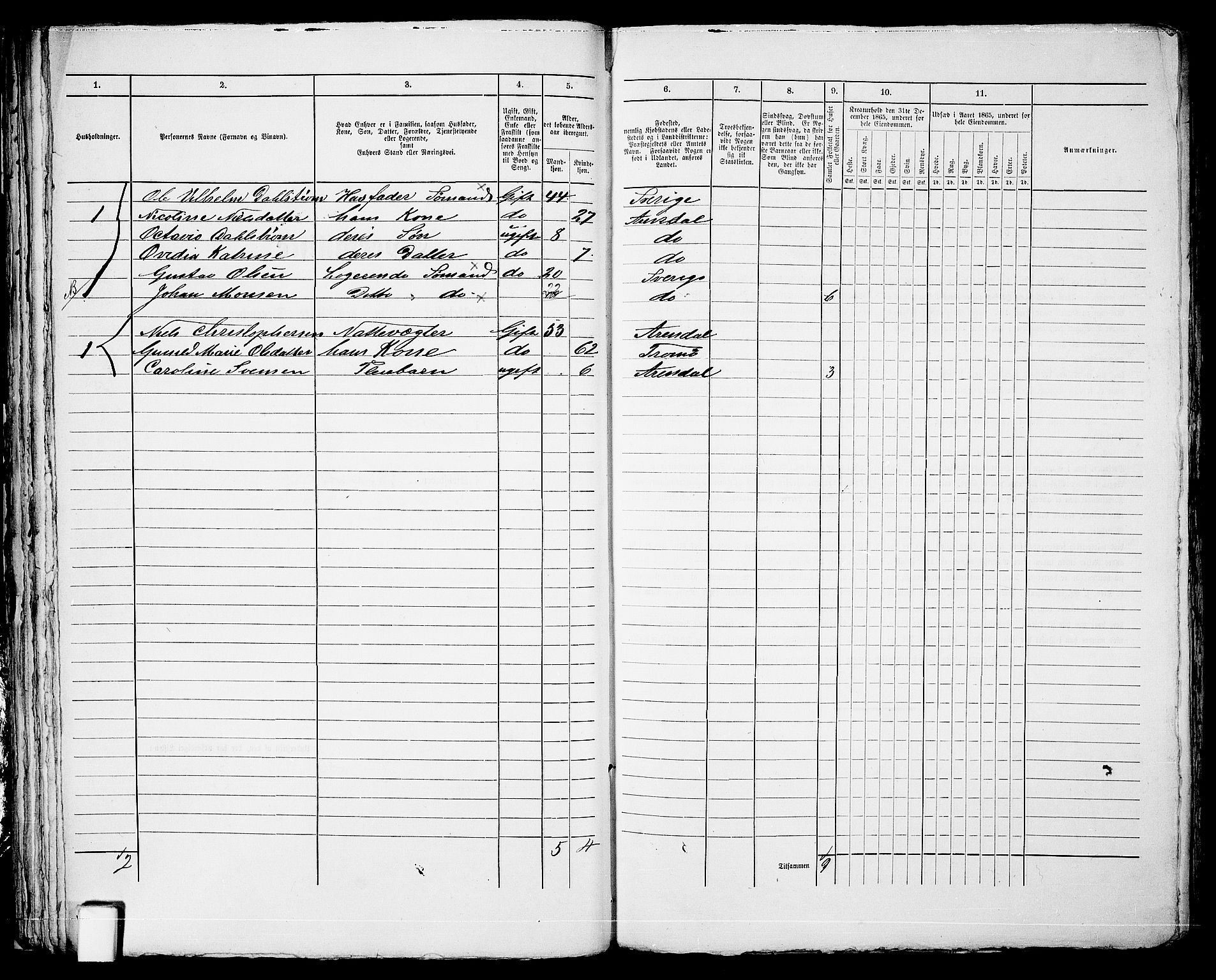 RA, 1865 census for Arendal, 1865, p. 84