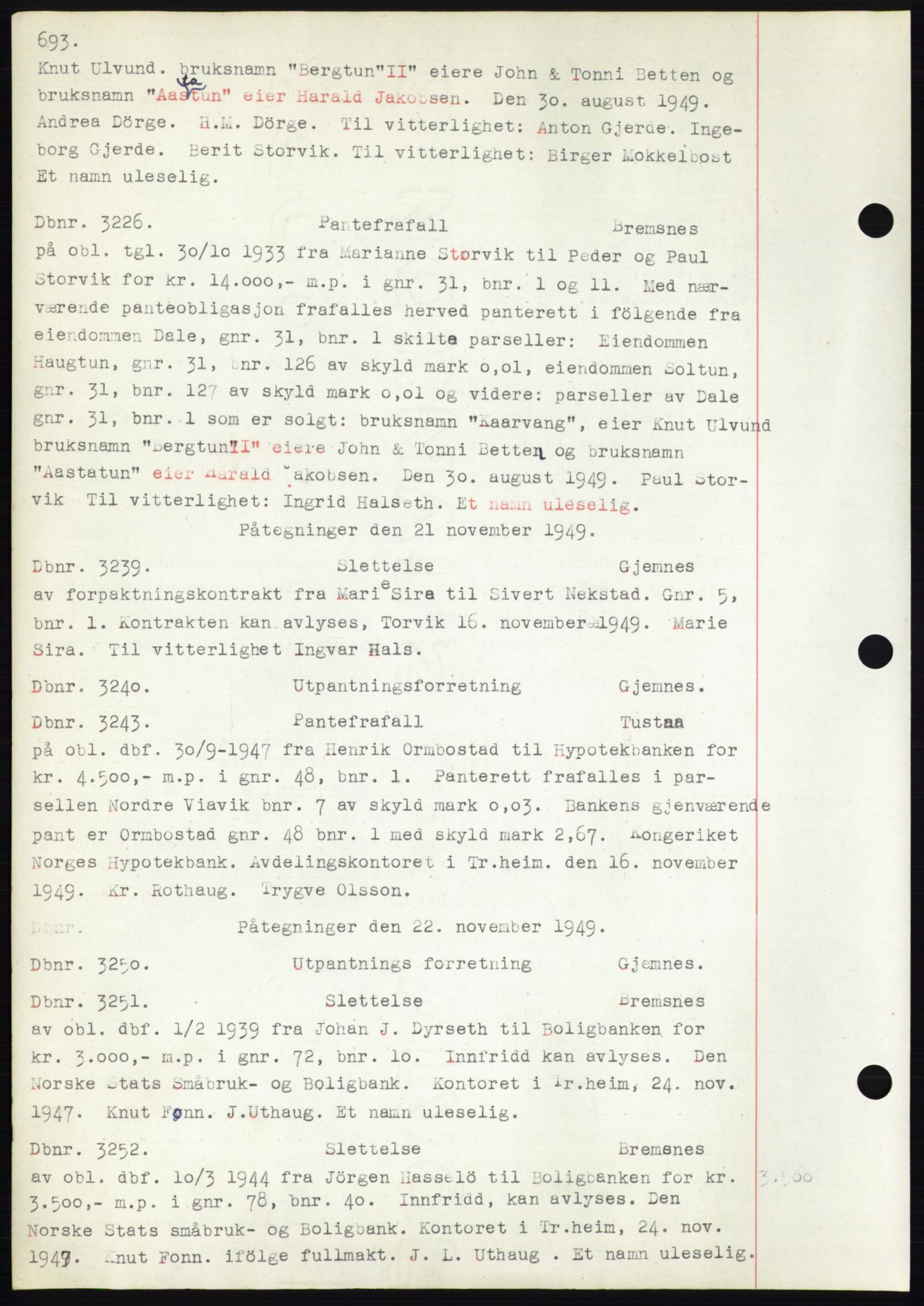 Nordmøre sorenskriveri, SAT/A-4132/1/2/2Ca: Mortgage book no. C82b, 1946-1951, Diary no: : 3226/1949
