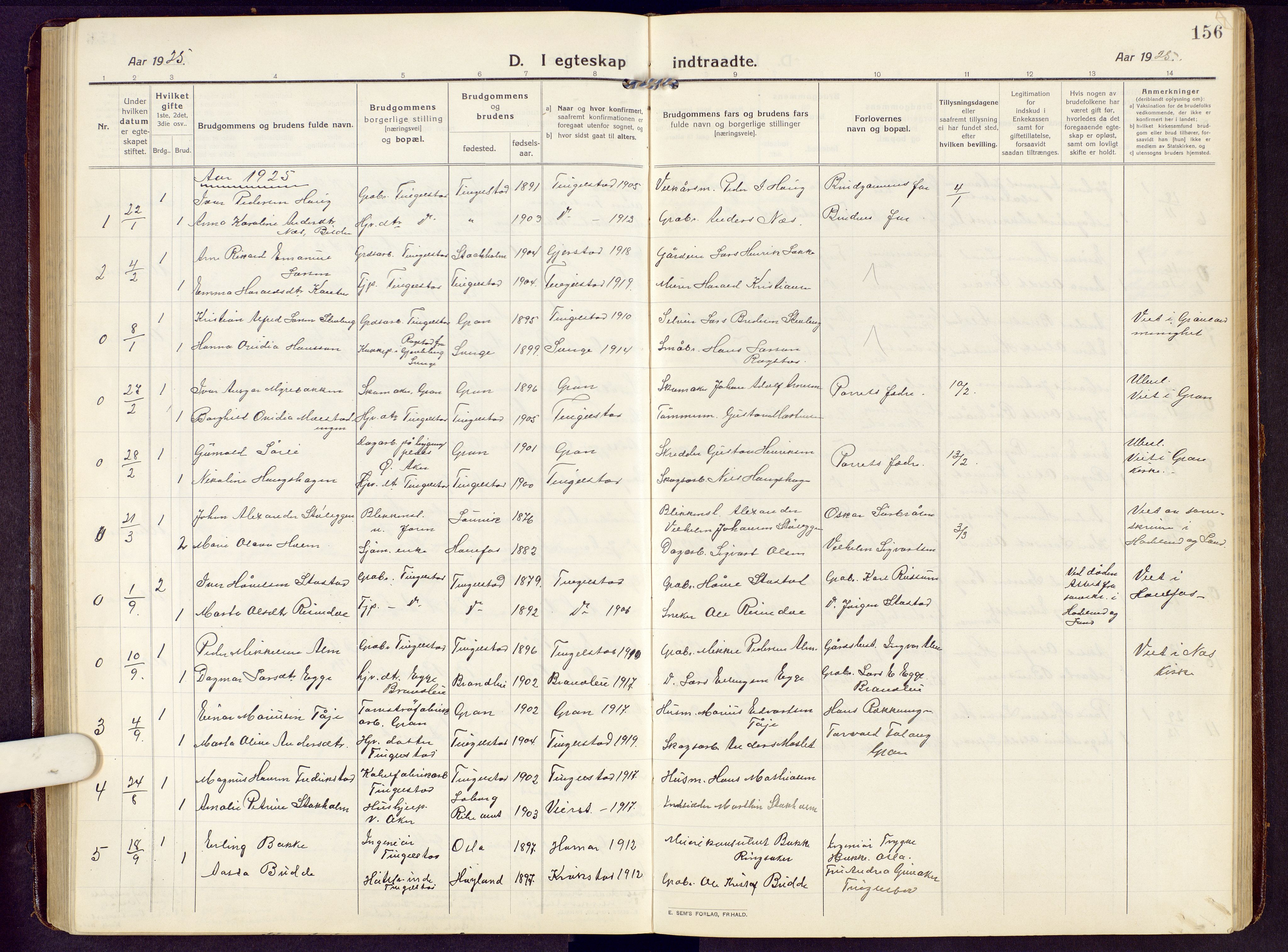 Brandbu prestekontor, AV/SAH-PREST-114/H/Ha/Hab/L0010: Parish register (copy) no. 10, 1916-1930, p. 156