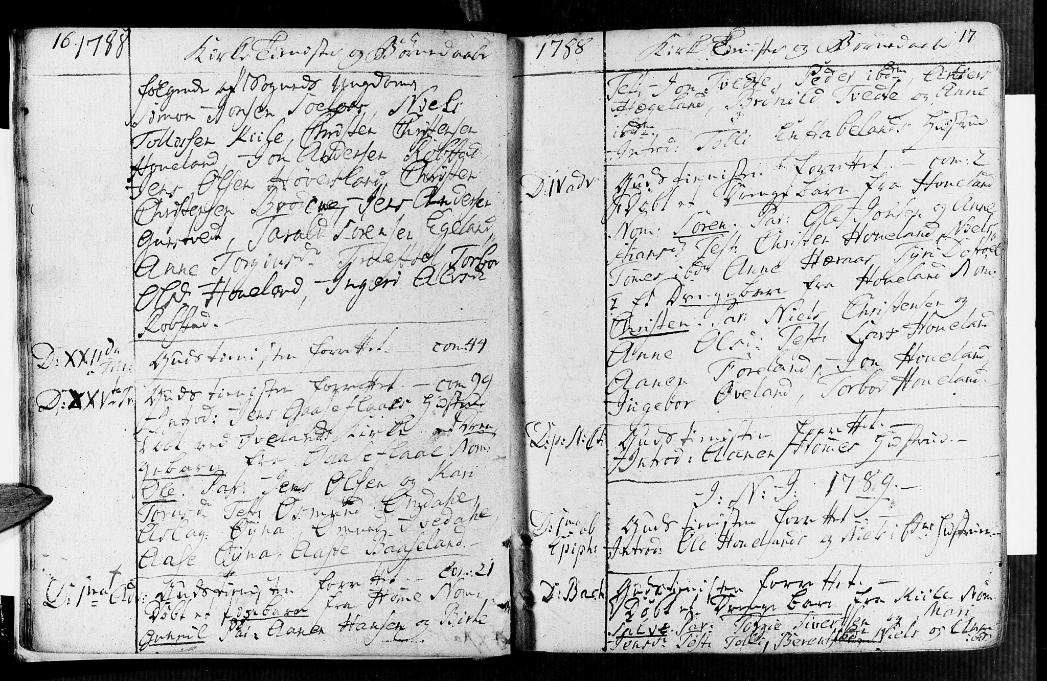 Vennesla sokneprestkontor, AV/SAK-1111-0045/Fa/Faa/L0002: Parish register (official) no. A 2, 1785-1834, p. 16-17