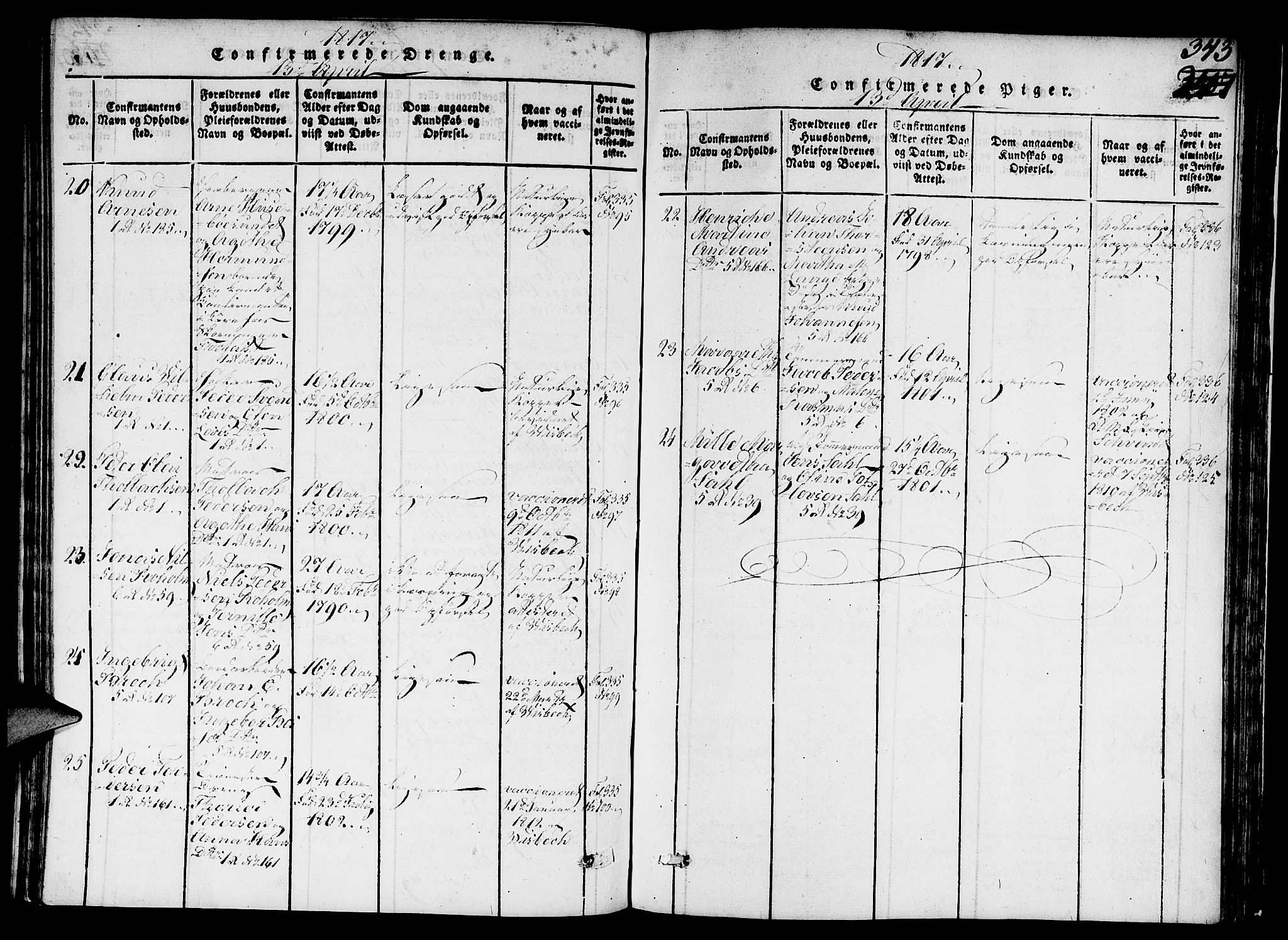 Nykirken Sokneprestembete, AV/SAB-A-77101/H/Hab/L0003: Parish register (copy) no. A 4, 1816-1821, p. 343