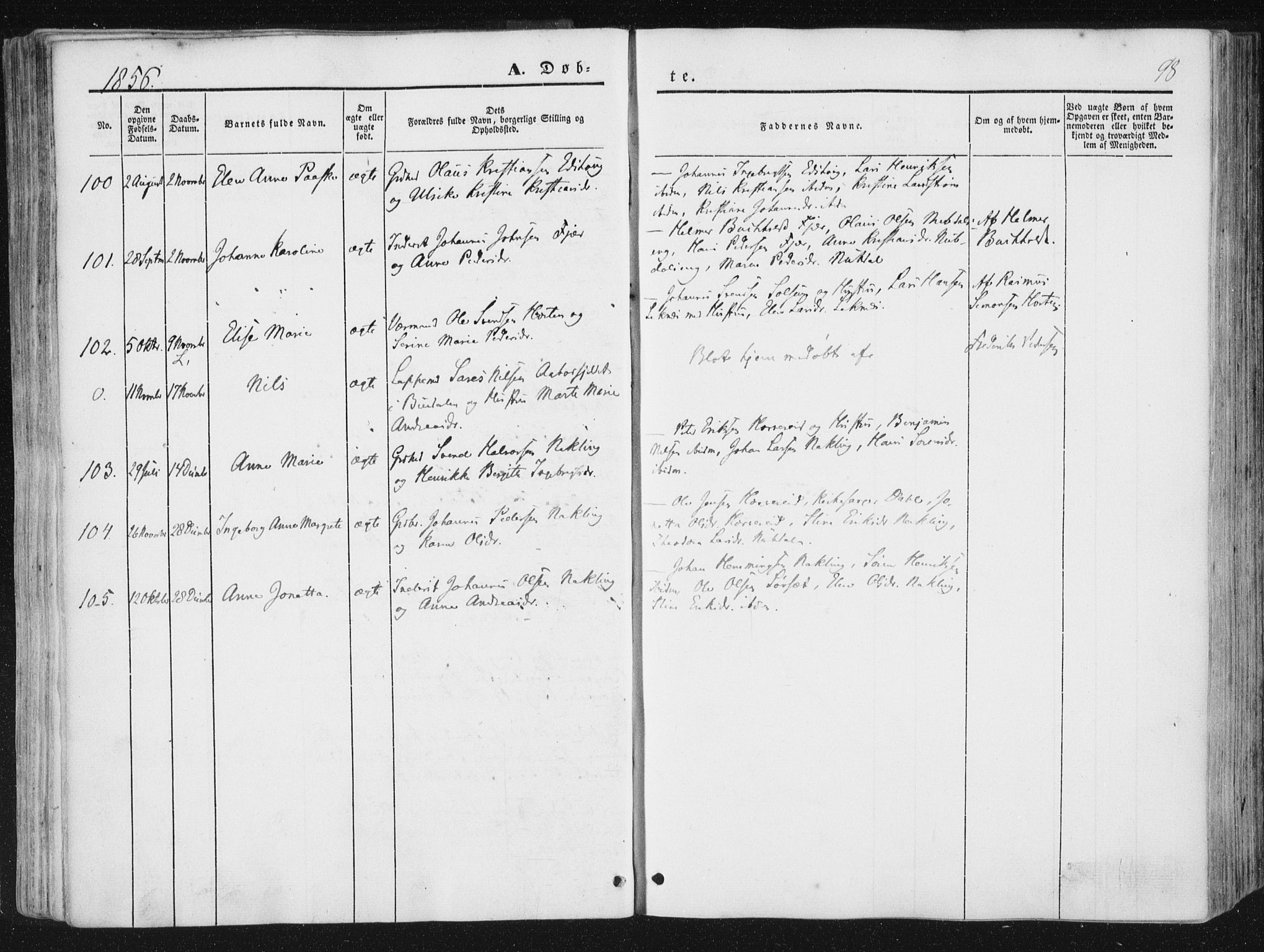 Ministerialprotokoller, klokkerbøker og fødselsregistre - Nord-Trøndelag, SAT/A-1458/780/L0640: Parish register (official) no. 780A05, 1845-1856, p. 98