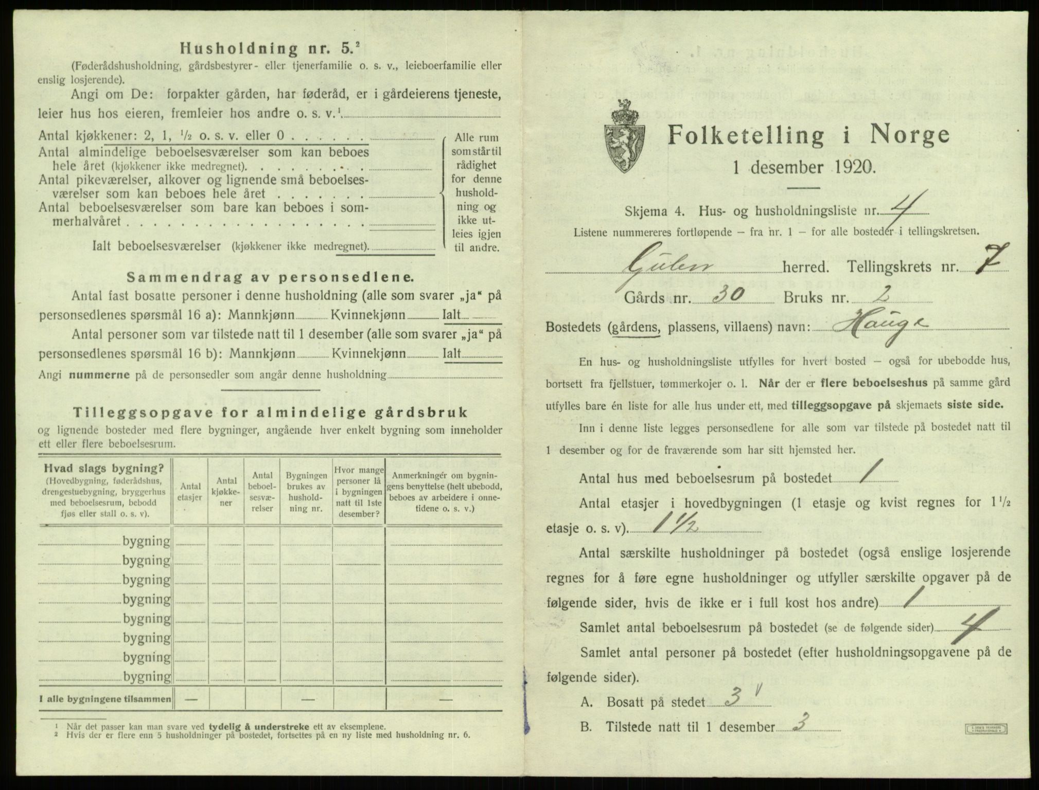 SAB, 1920 census for Gulen, 1920, p. 408