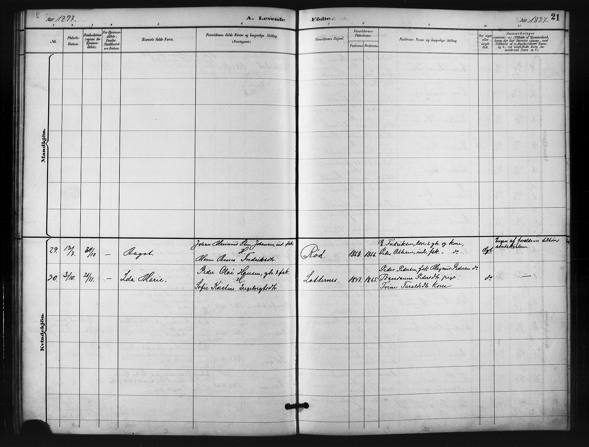 Salangen sokneprestembete, SATØ/S-1324/H/Ha/L0001klokker: Parish register (copy) no. 1, 1893-1910, p. 21