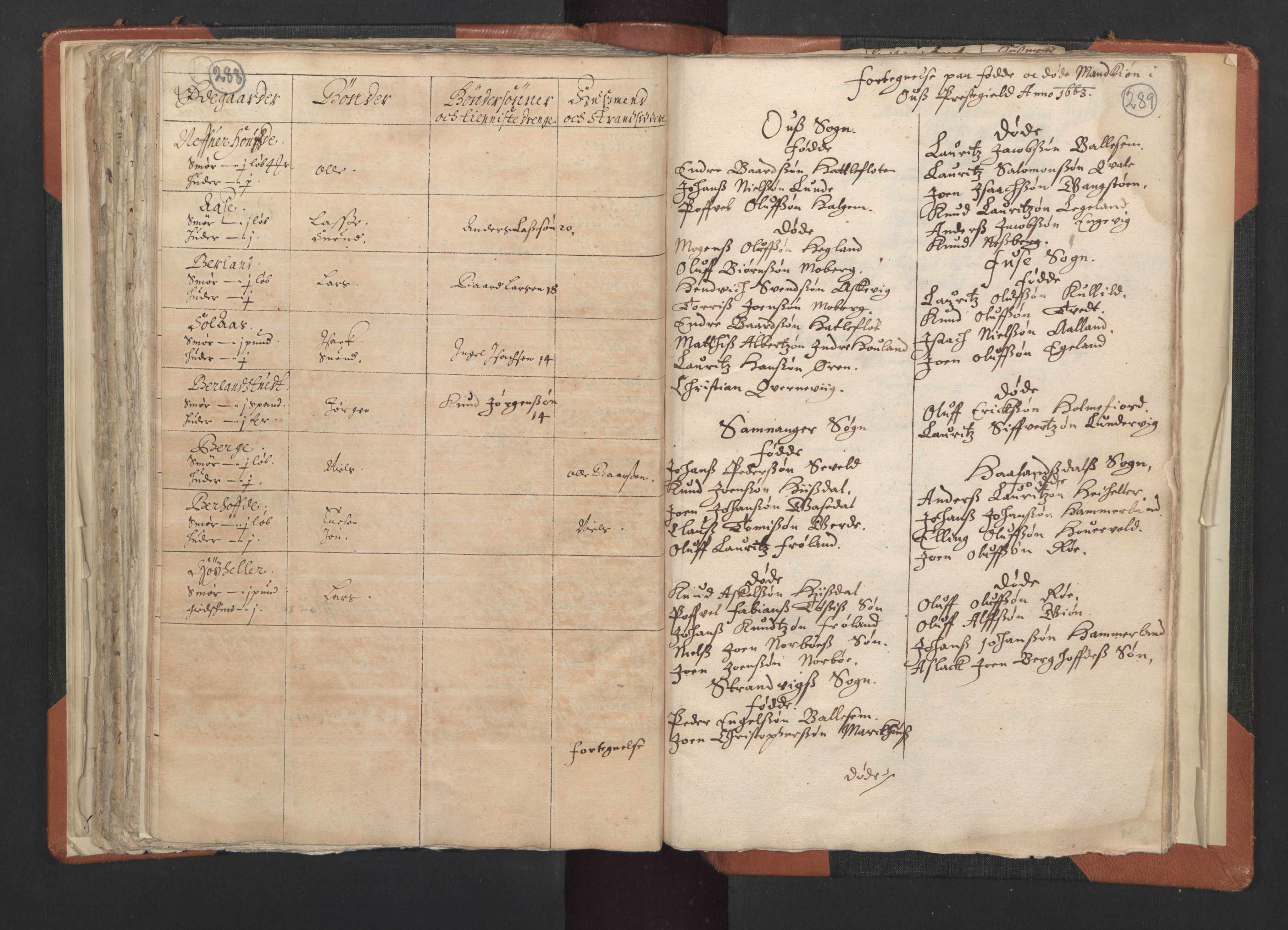 RA, Vicar's Census 1664-1666, no. 20: Sunnhordland deanery, 1664-1666, p. 288-289