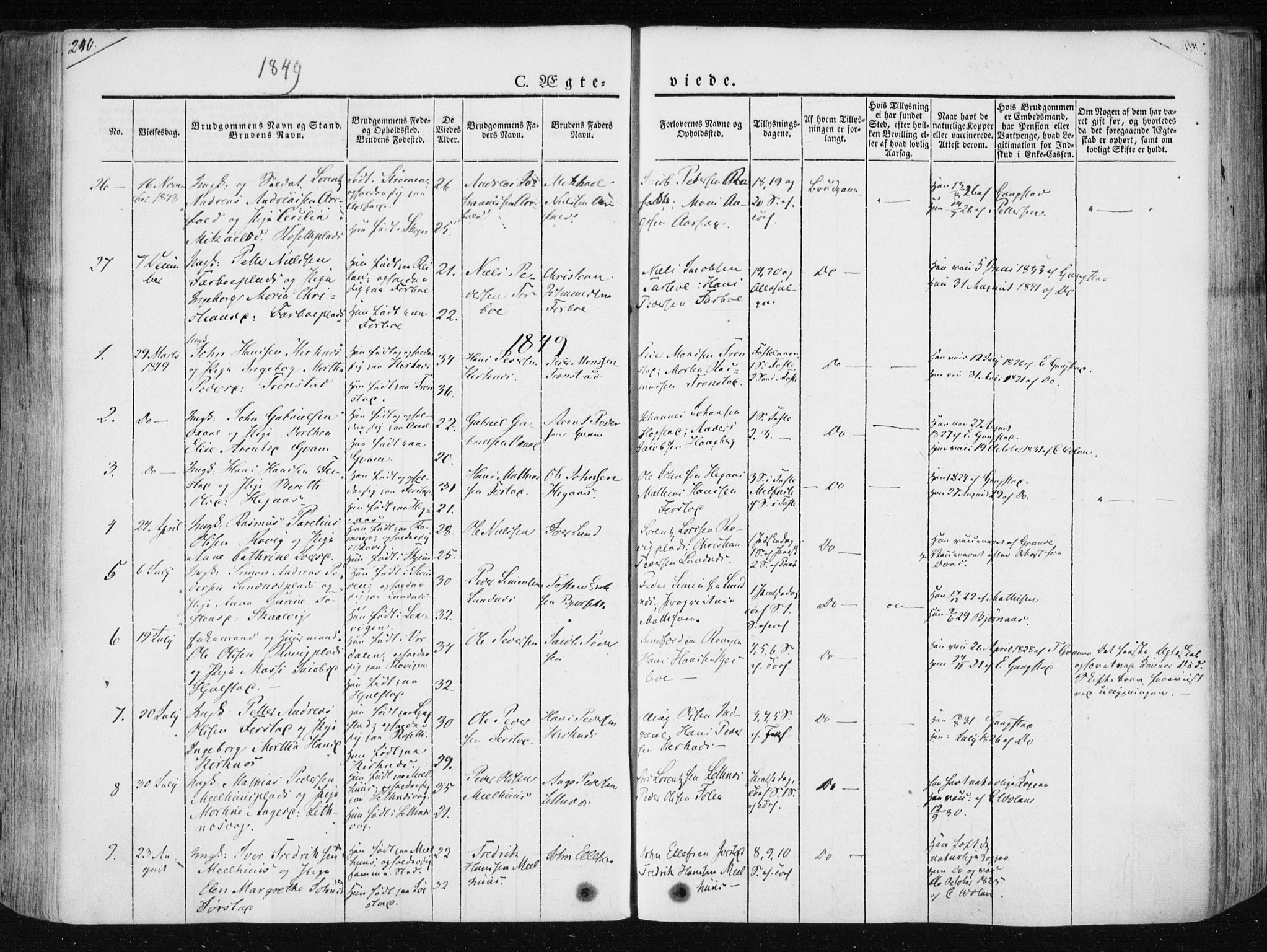 Ministerialprotokoller, klokkerbøker og fødselsregistre - Nord-Trøndelag, SAT/A-1458/730/L0280: Parish register (official) no. 730A07 /1, 1840-1854, p. 240