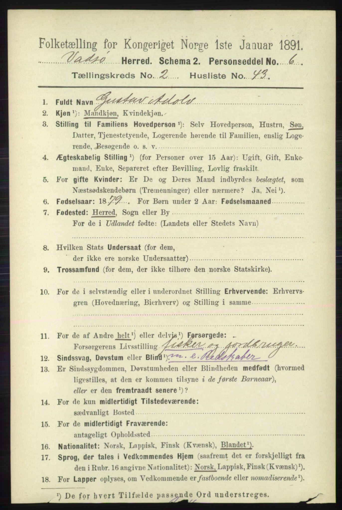 RA, 1891 census for 2029 Vadsø, 1891, p. 733