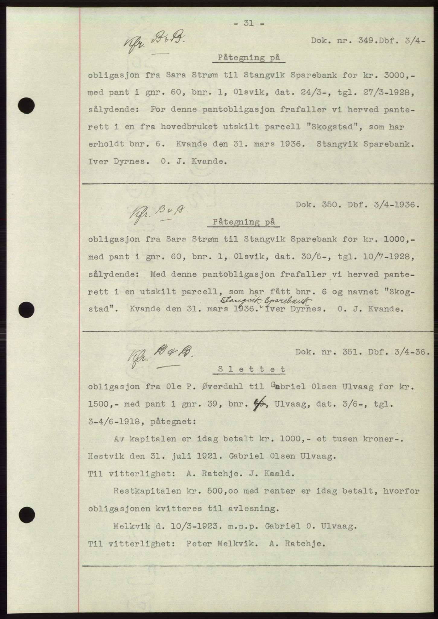 Hitra sorenskriveri, AV/SAT-A-0018/2/2C/2Ca: Mortgage book no. C1, 1936-1945, Diary no: : 349/1936