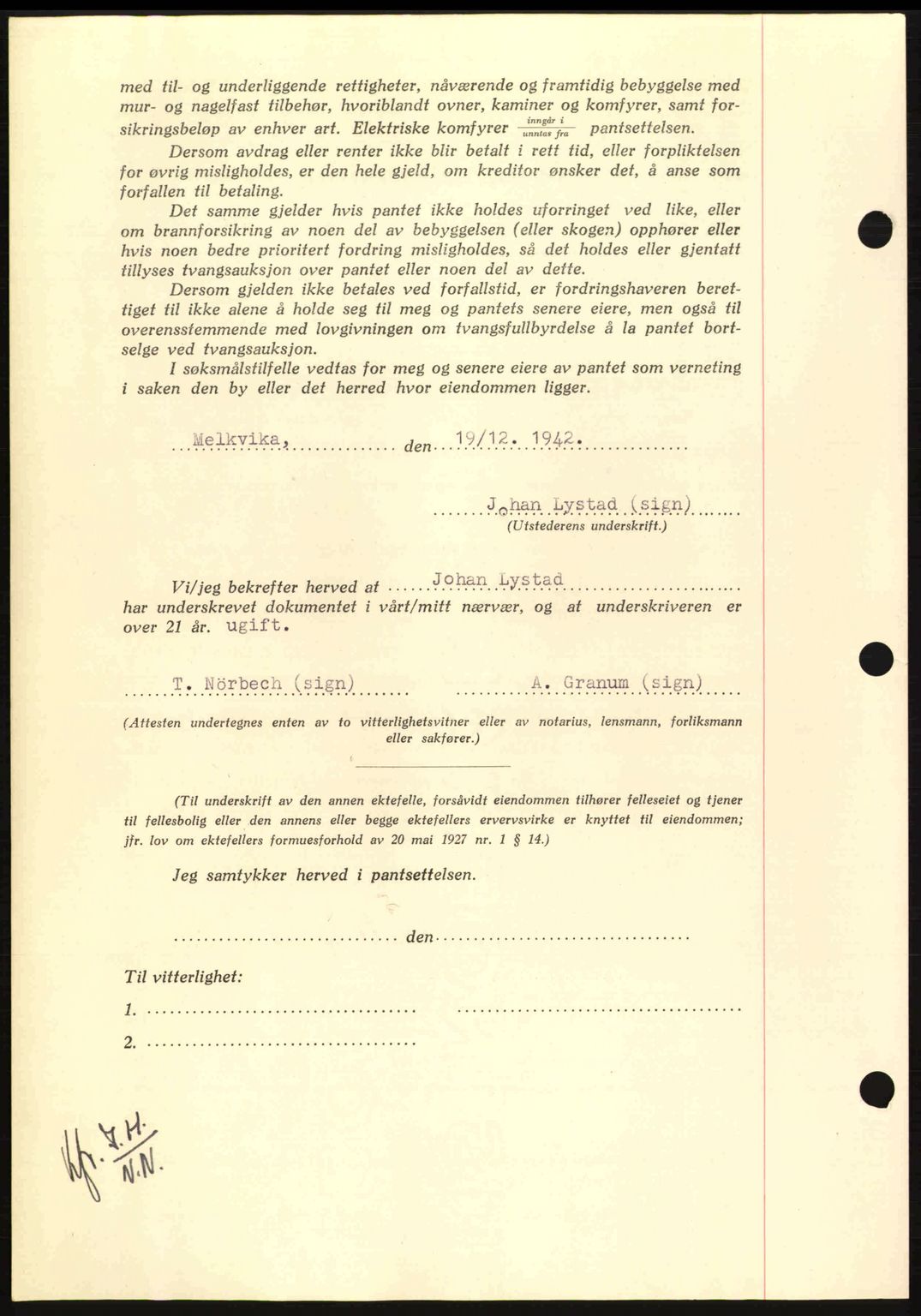 Nordmøre sorenskriveri, AV/SAT-A-4132/1/2/2Ca: Mortgage book no. B90, 1942-1943, Diary no: : 3423/1942