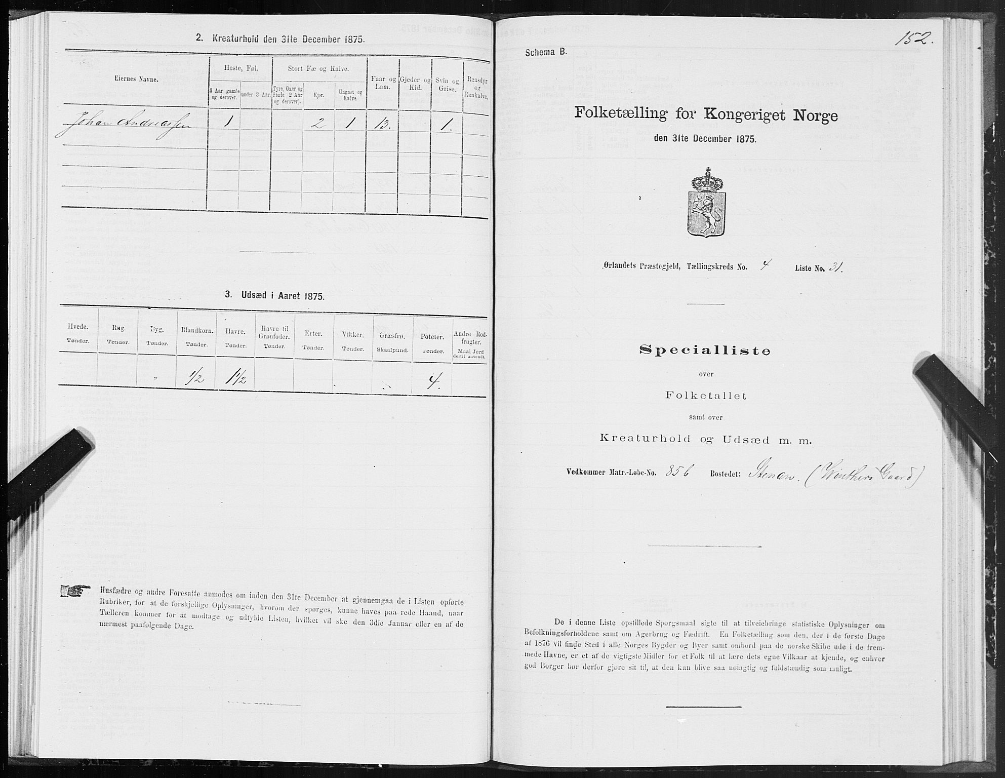 SAT, 1875 census for 1621P Ørland, 1875, p. 2152