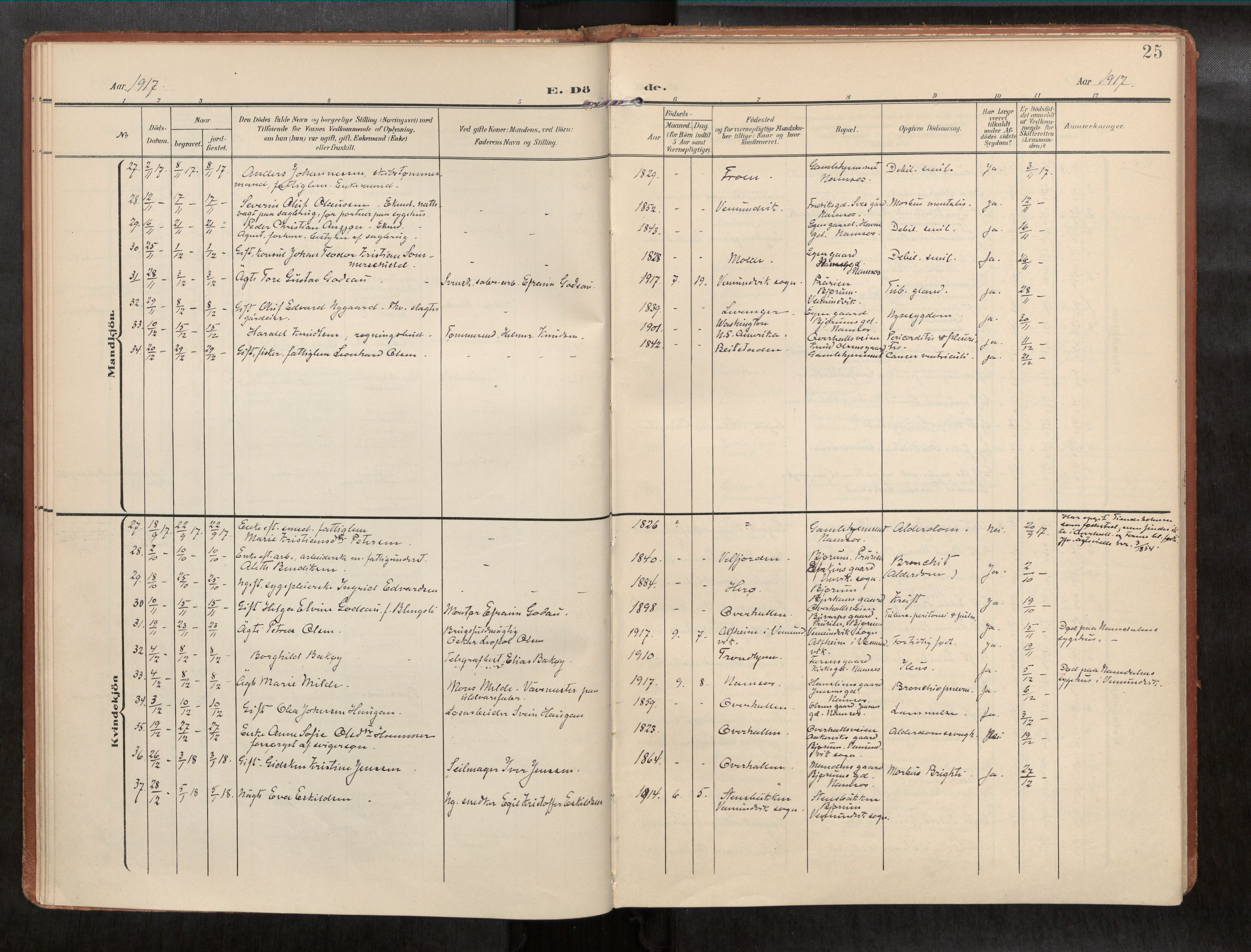 Ministerialprotokoller, klokkerbøker og fødselsregistre - Nord-Trøndelag, AV/SAT-A-1458/768/L0579b: Parish register (official) no. 768A15, 1908-1945, p. 25