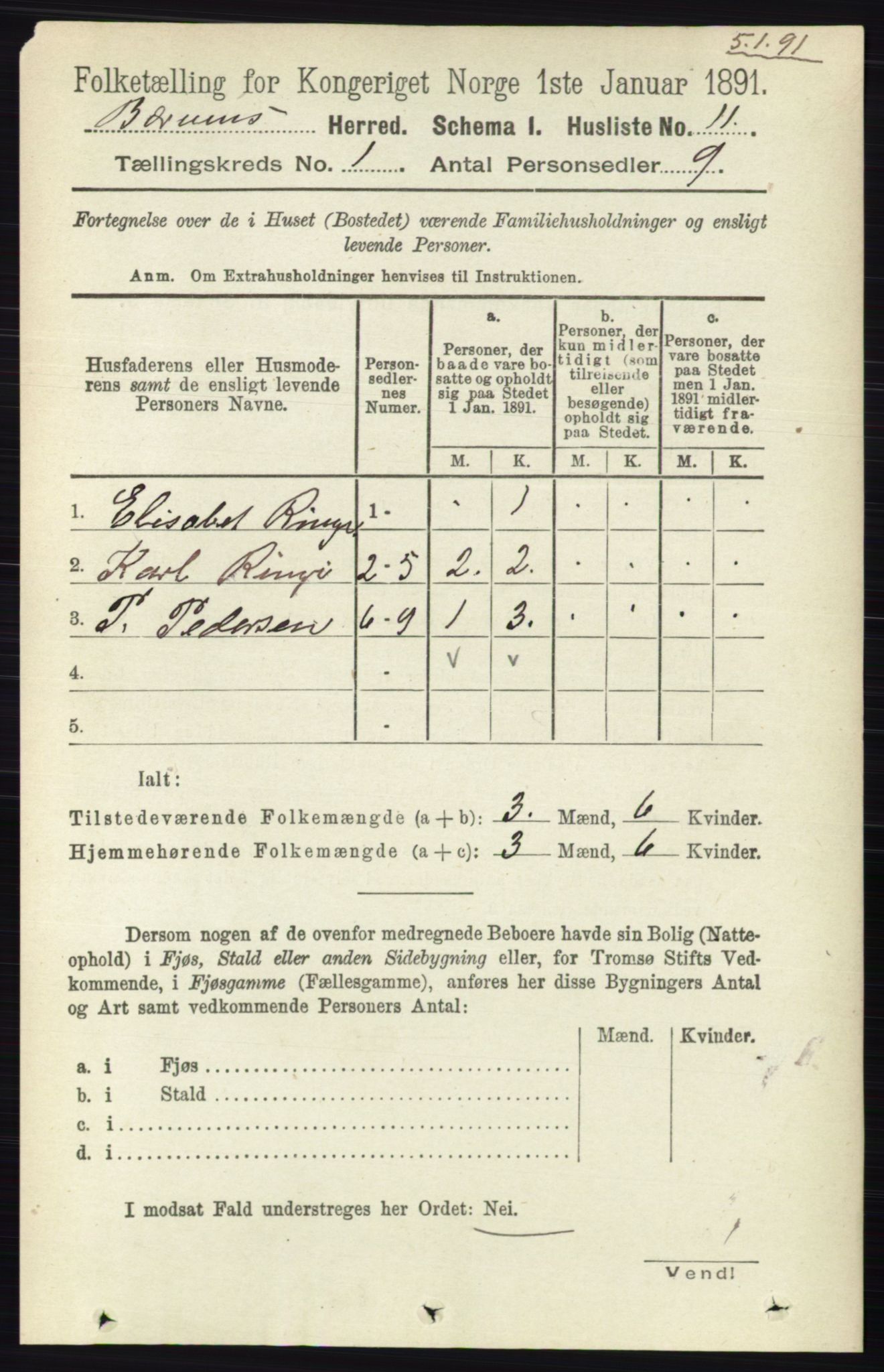 RA, 1891 census for 0219 Bærum, 1891, p. 53