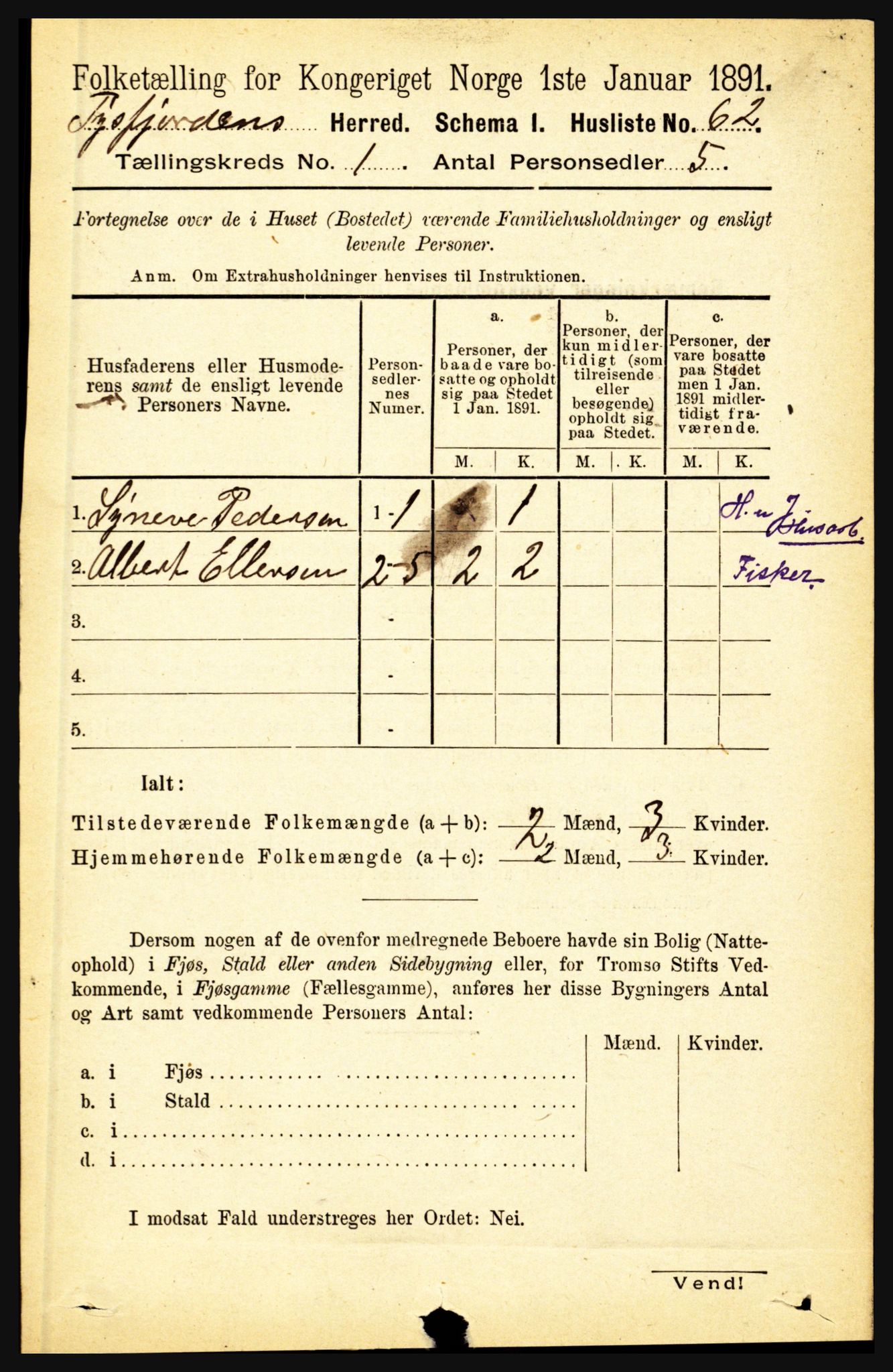 RA, 1891 census for 1850 Tysfjord, 1891, p. 77