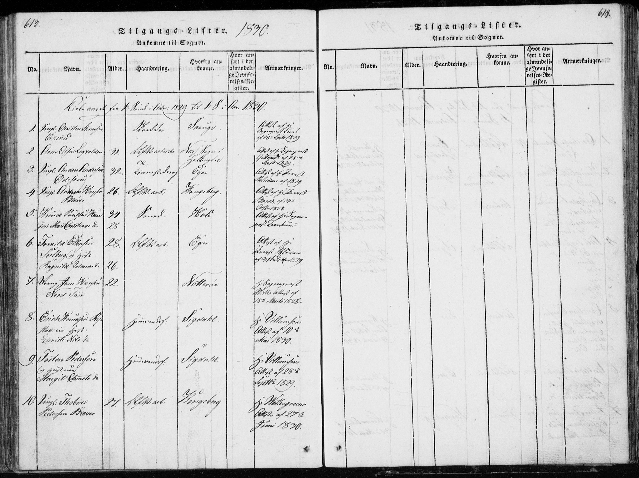 Modum kirkebøker, AV/SAKO-A-234/G/Ga/L0002: Parish register (copy) no. I 2, 1824-1832, p. 613-614