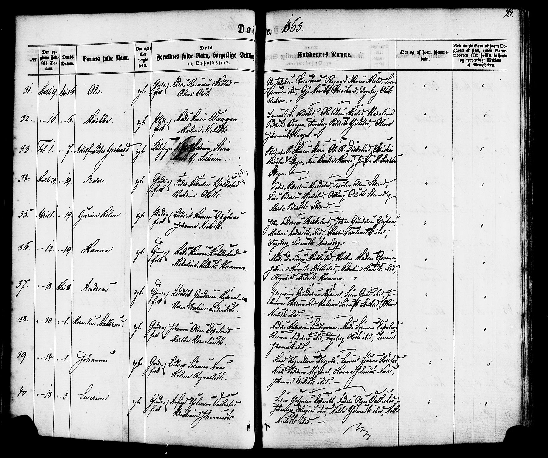 Gaular sokneprestembete, SAB/A-80001/H/Haa: Parish register (official) no. A 5, 1860-1881, p. 43
