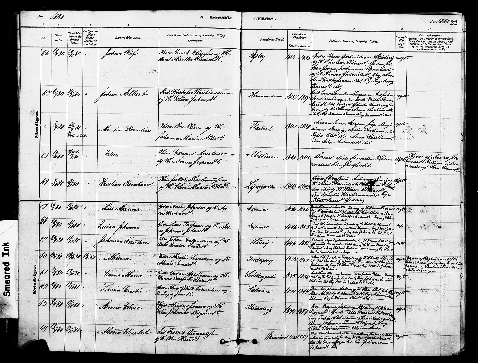 Ministerialprotokoller, klokkerbøker og fødselsregistre - Sør-Trøndelag, AV/SAT-A-1456/640/L0578: Parish register (official) no. 640A03, 1879-1889, p. 22