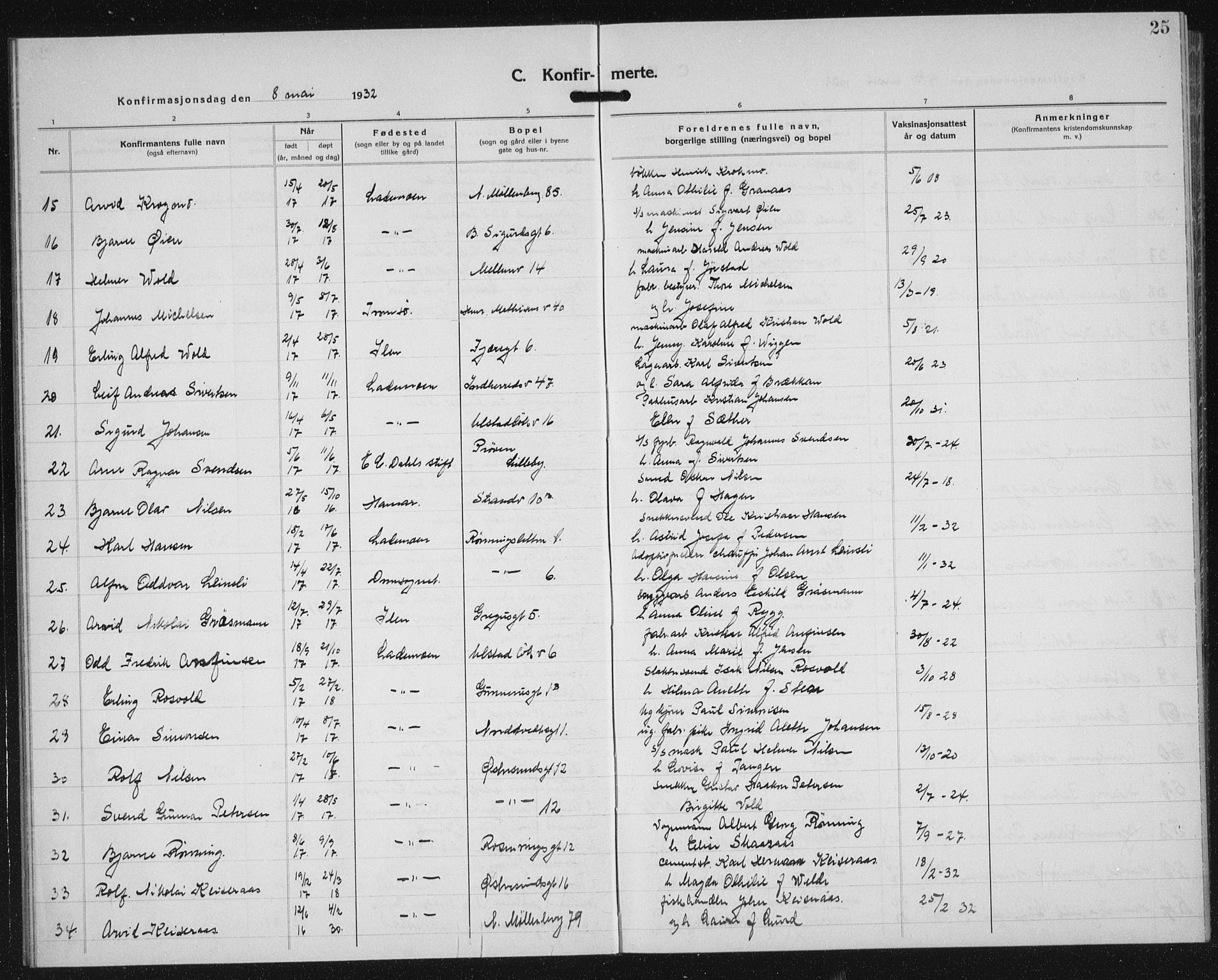 Ministerialprotokoller, klokkerbøker og fødselsregistre - Sør-Trøndelag, AV/SAT-A-1456/605/L0262: Parish register (copy) no. 605C09, 1930-1933, p. 25