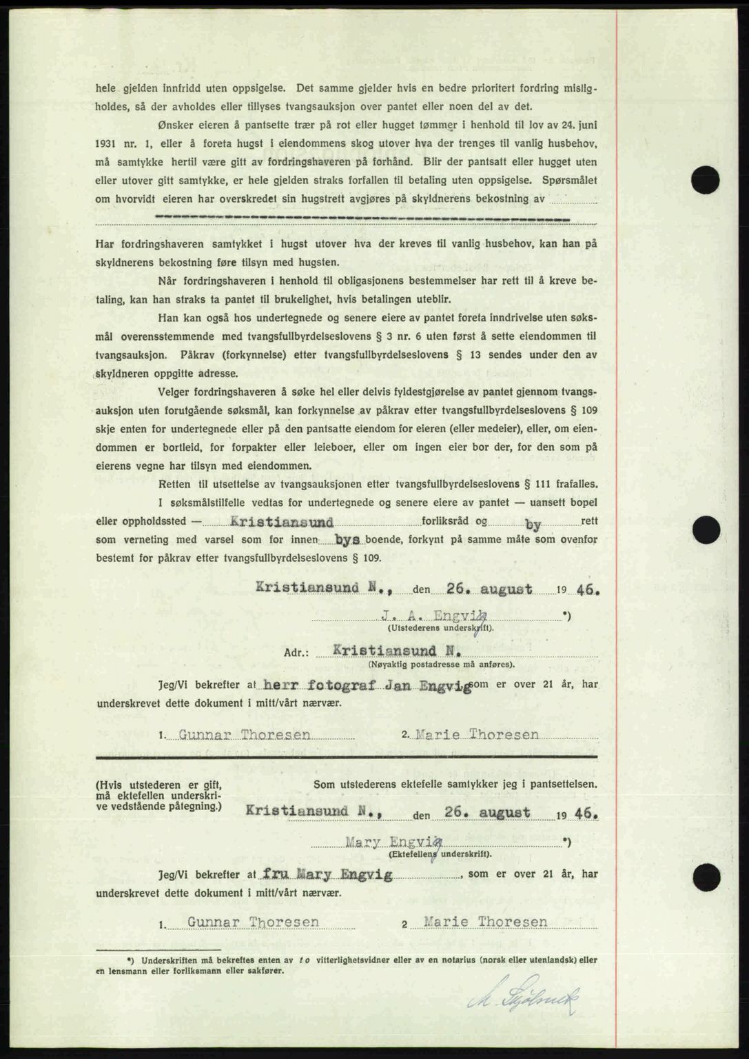 Kristiansund byfogd, AV/SAT-A-4587/A/27: Mortgage book no. 40, 1946-1946, Diary no: : 912/1946