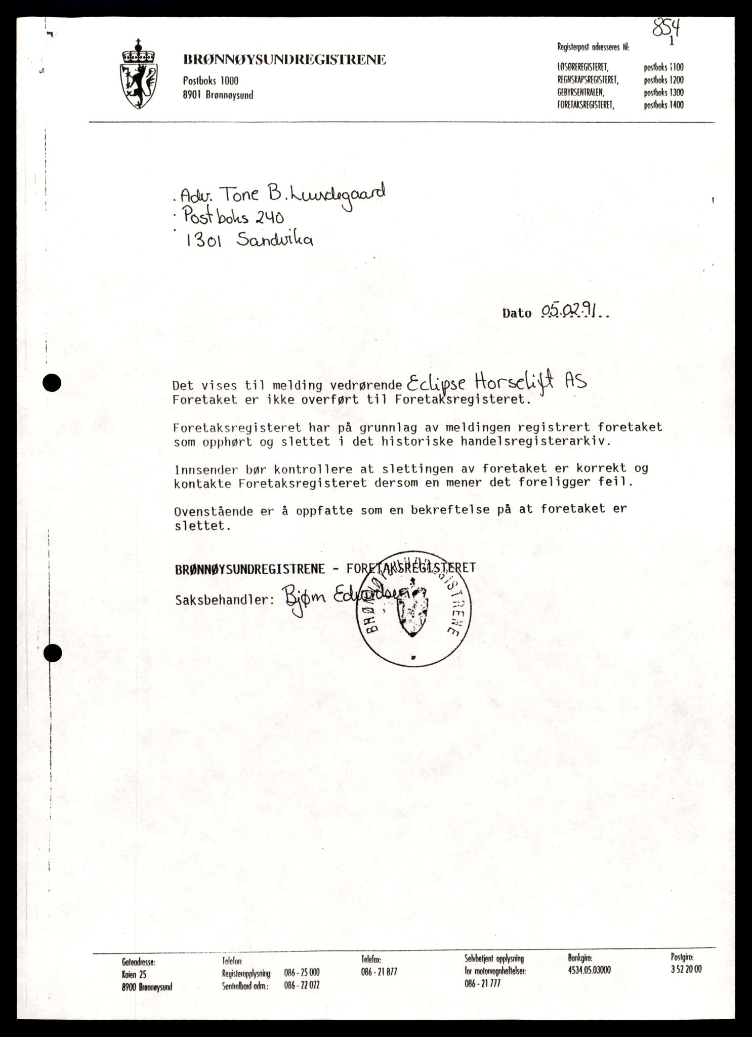 Asker og Bærum tingrett, AV/SAT-A-10379/K/Kb/Kbb/L0070: Aksjeselskap og andelslag i Bærum, Ec - Eie, 1944-1993, p. 1