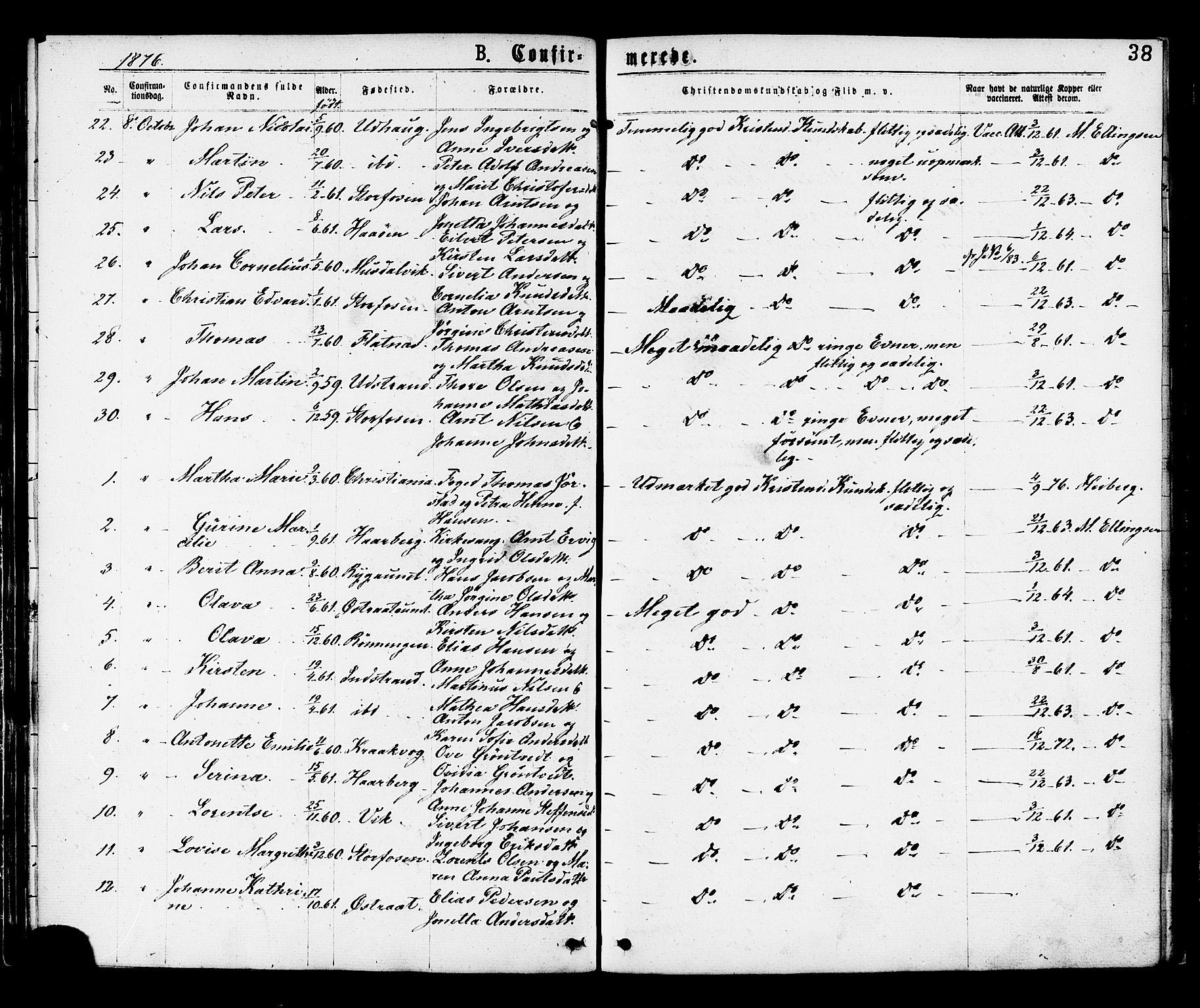 Ministerialprotokoller, klokkerbøker og fødselsregistre - Sør-Trøndelag, AV/SAT-A-1456/659/L0738: Parish register (official) no. 659A08, 1876-1878, p. 38