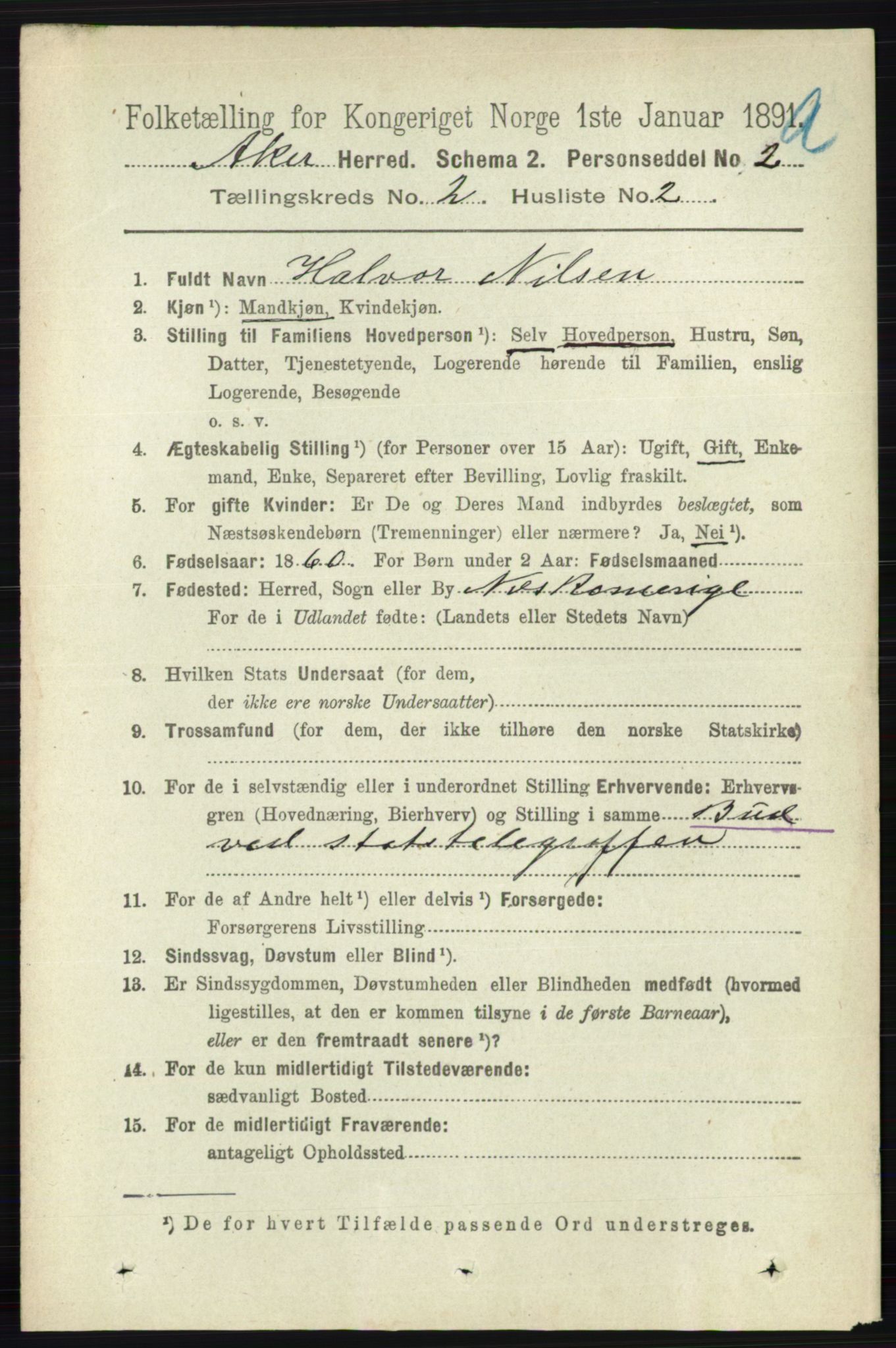 RA, 1891 census for 0218 Aker, 1891, p. 1367