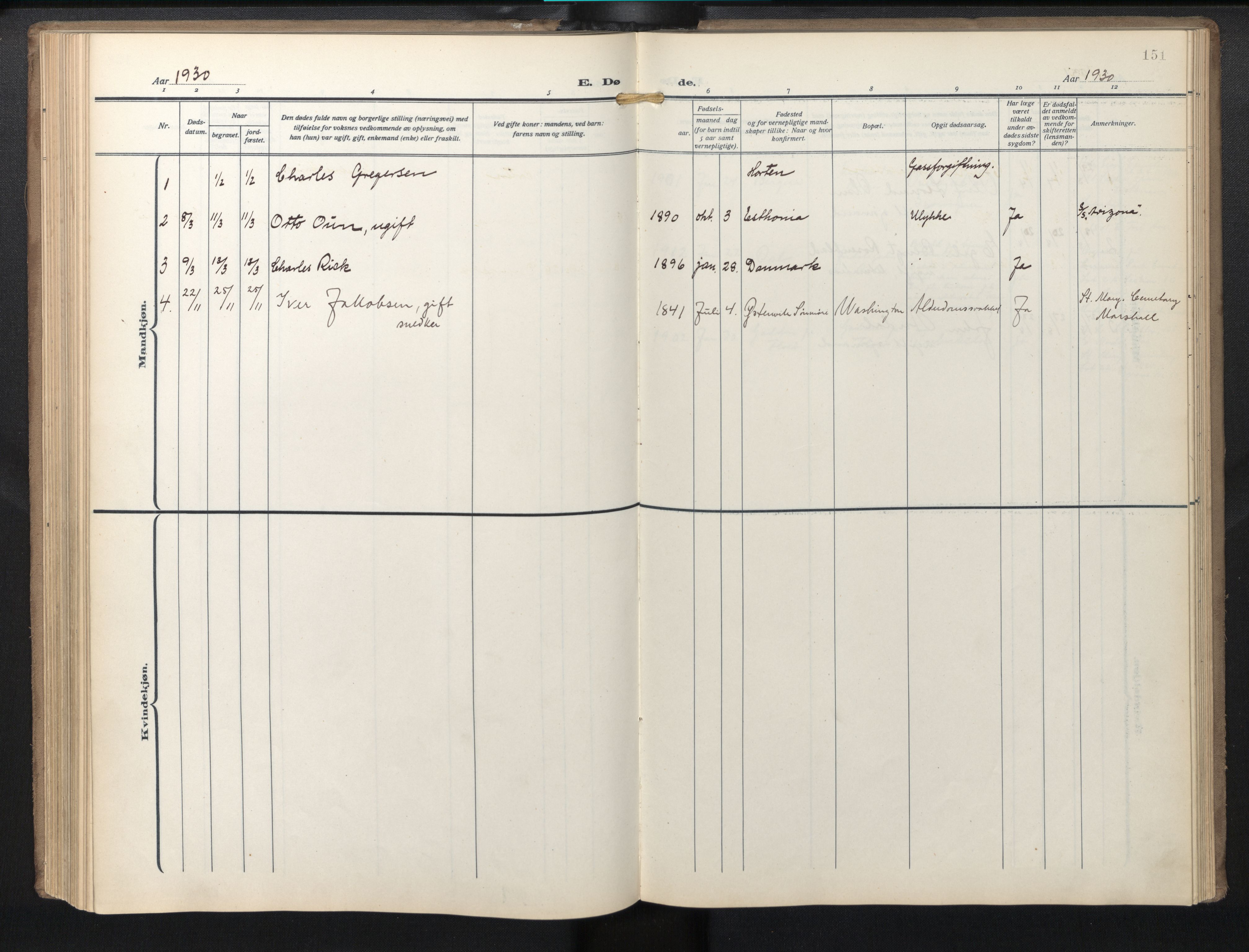 Den norske sjømannsmisjon i utlandet / Baltimore, AV/SAB-SAB/PA-0169/H/Ha/L0001: Parish register (official) no. A 1, 1927-1975, p. 150b-151a