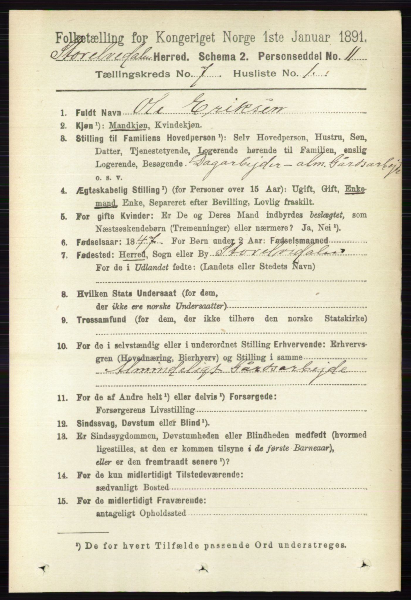 RA, 1891 census for 0430 Stor-Elvdal, 1891, p. 2658