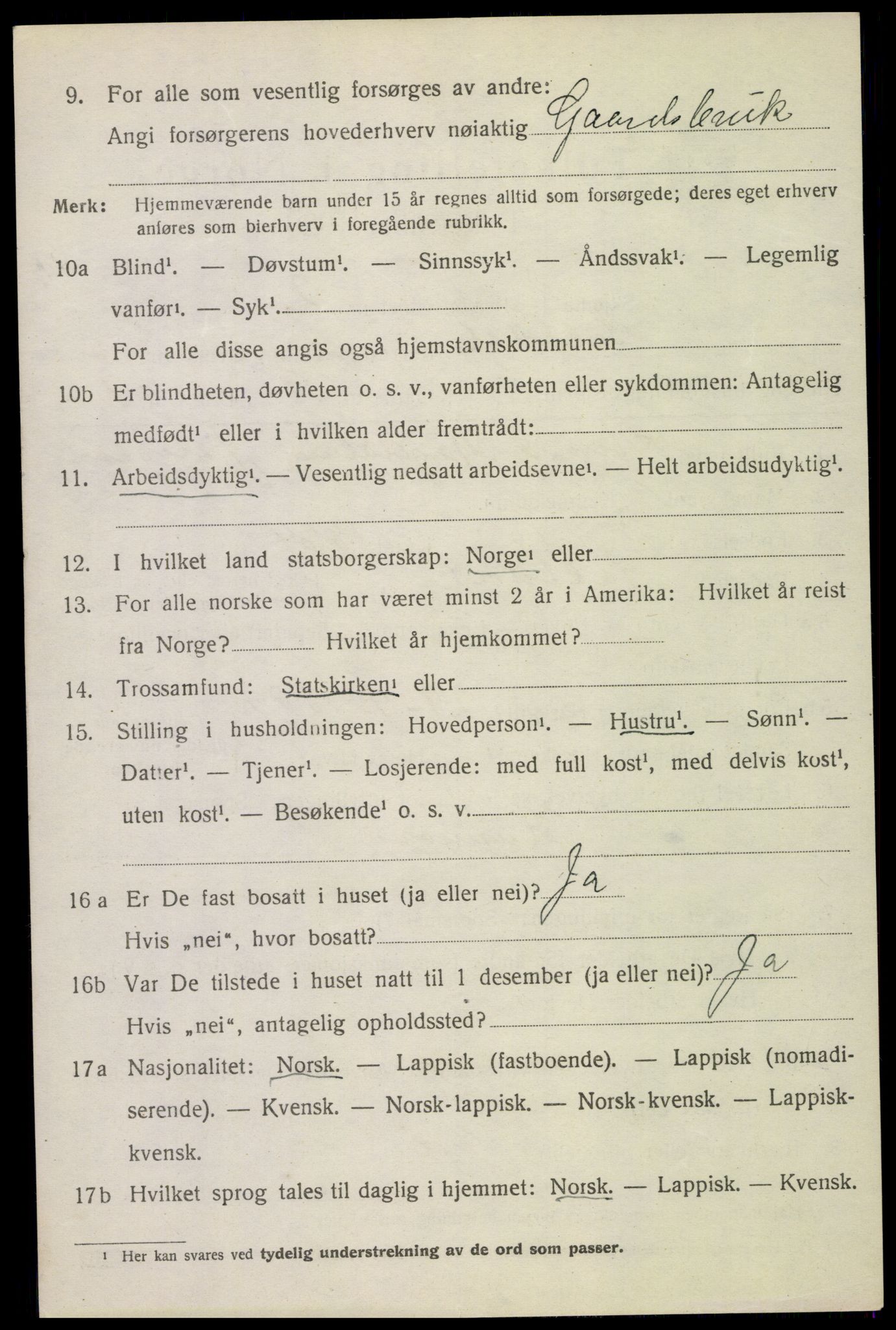 SAT, 1920 census for Saltdal, 1920, p. 4364