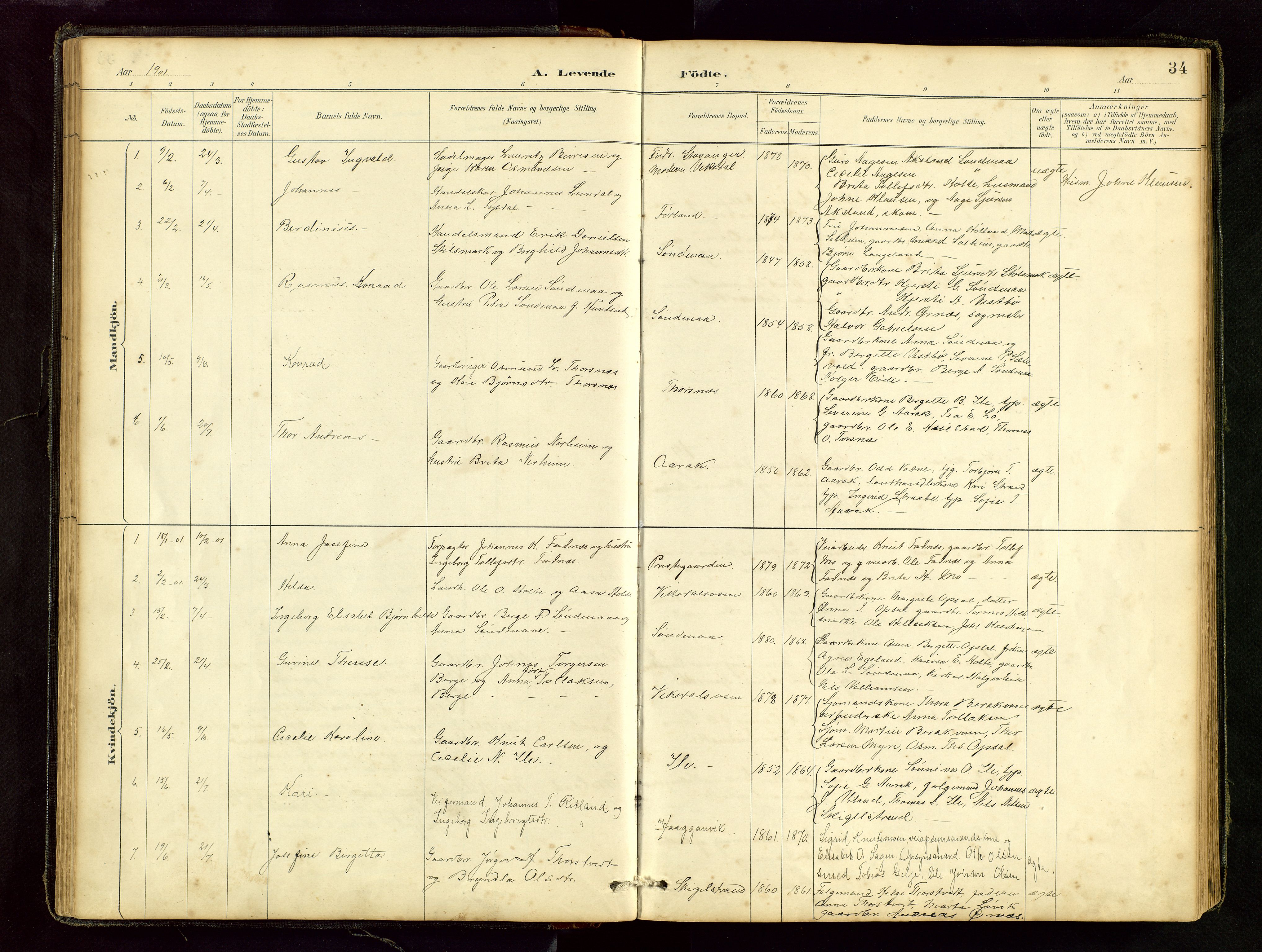 Vikedal sokneprestkontor, AV/SAST-A-101840/01/V: Parish register (copy) no. B 6, 1889-1956, p. 34