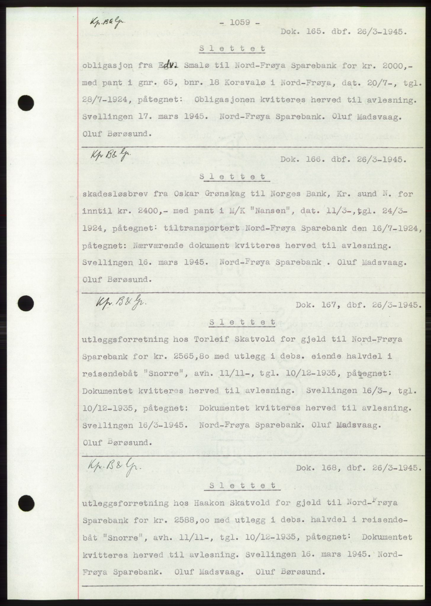 Hitra sorenskriveri, AV/SAT-A-0018/2/2C/2Ca: Mortgage book no. C1, 1936-1945, Diary no: : 165/1945