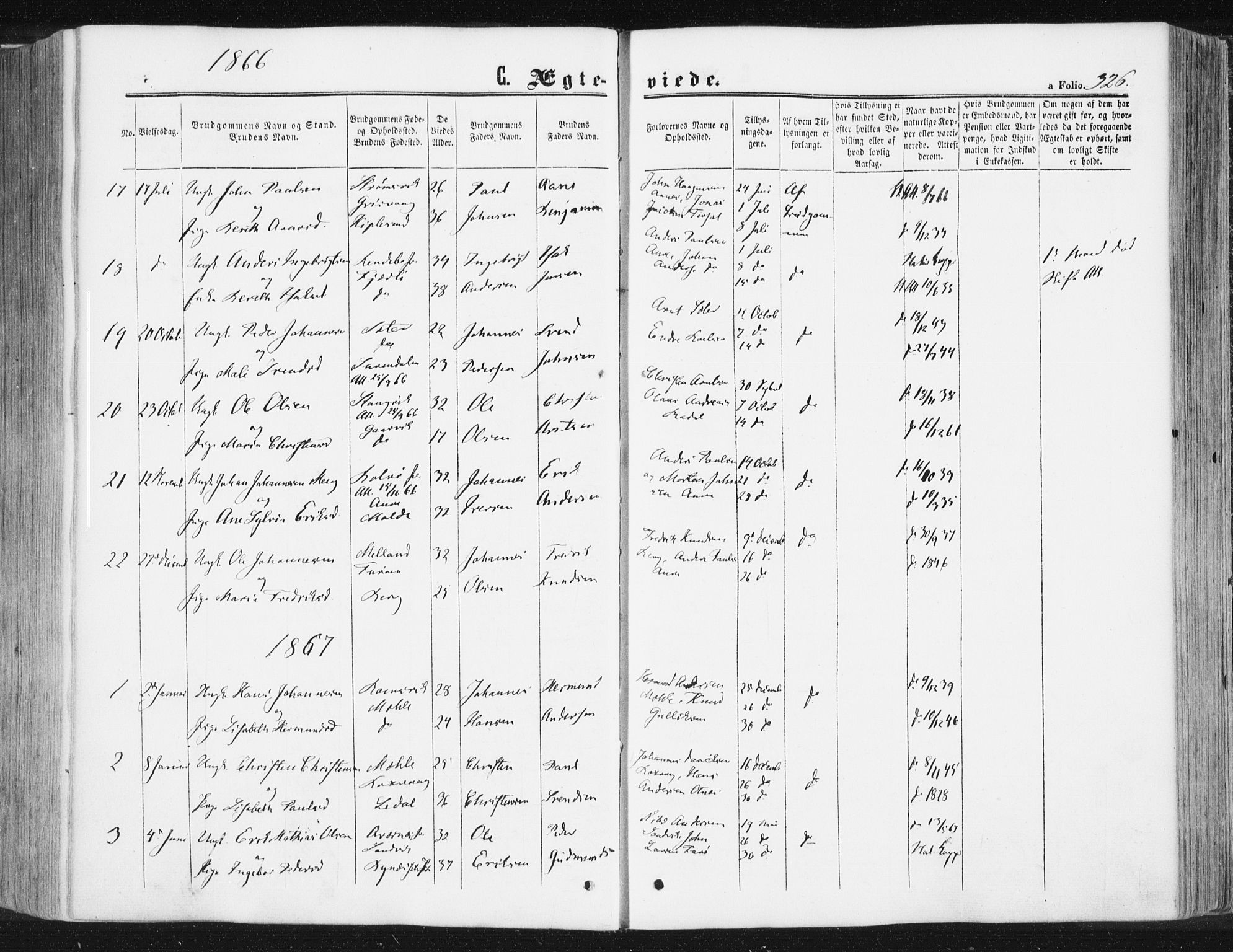 Ministerialprotokoller, klokkerbøker og fødselsregistre - Møre og Romsdal, SAT/A-1454/578/L0905: Parish register (official) no. 578A04, 1859-1877, p. 326