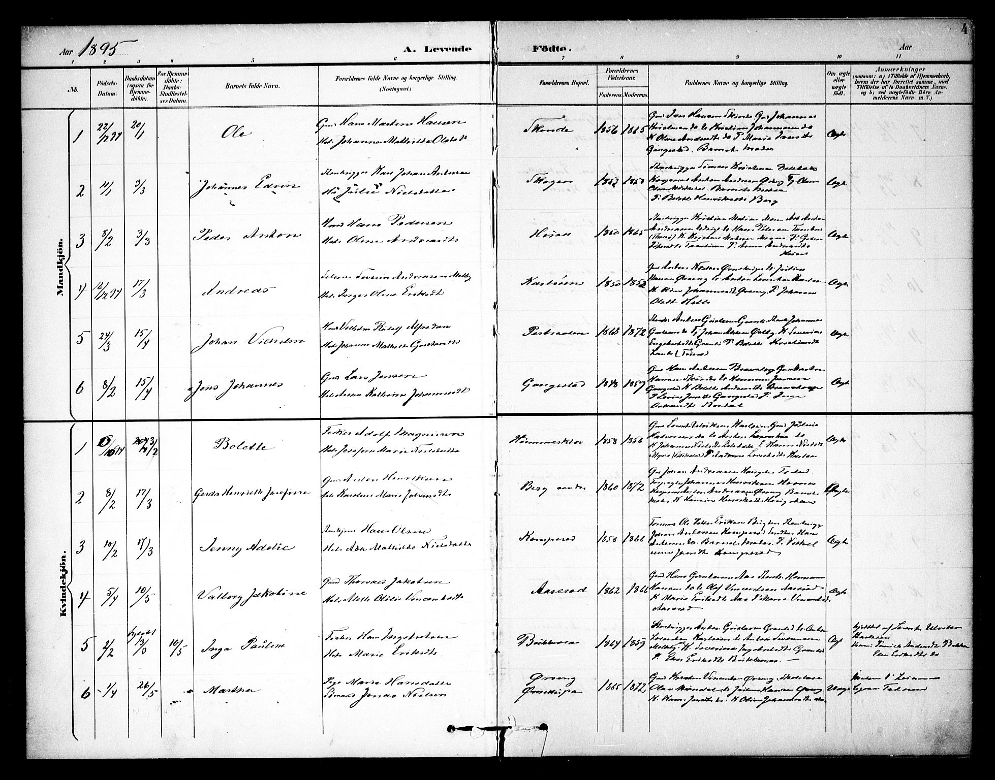 Skjeberg prestekontor Kirkebøker, AV/SAO-A-10923/F/Fb/L0002: Parish register (official) no. II 2, 1895-1910, p. 4