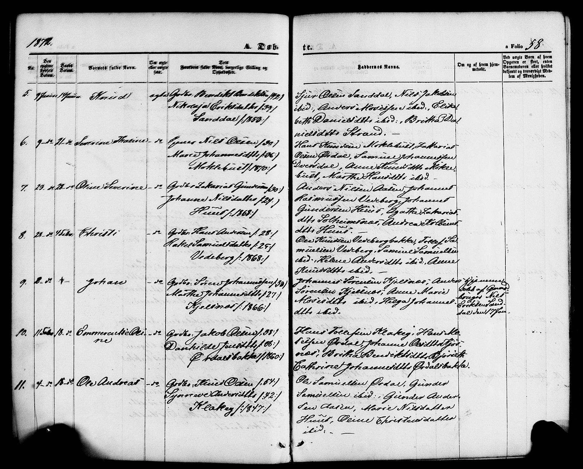 Jølster sokneprestembete, AV/SAB-A-80701/H/Haa/Haaa/L0011: Parish register (official) no. A 11, 1866-1881, p. 58