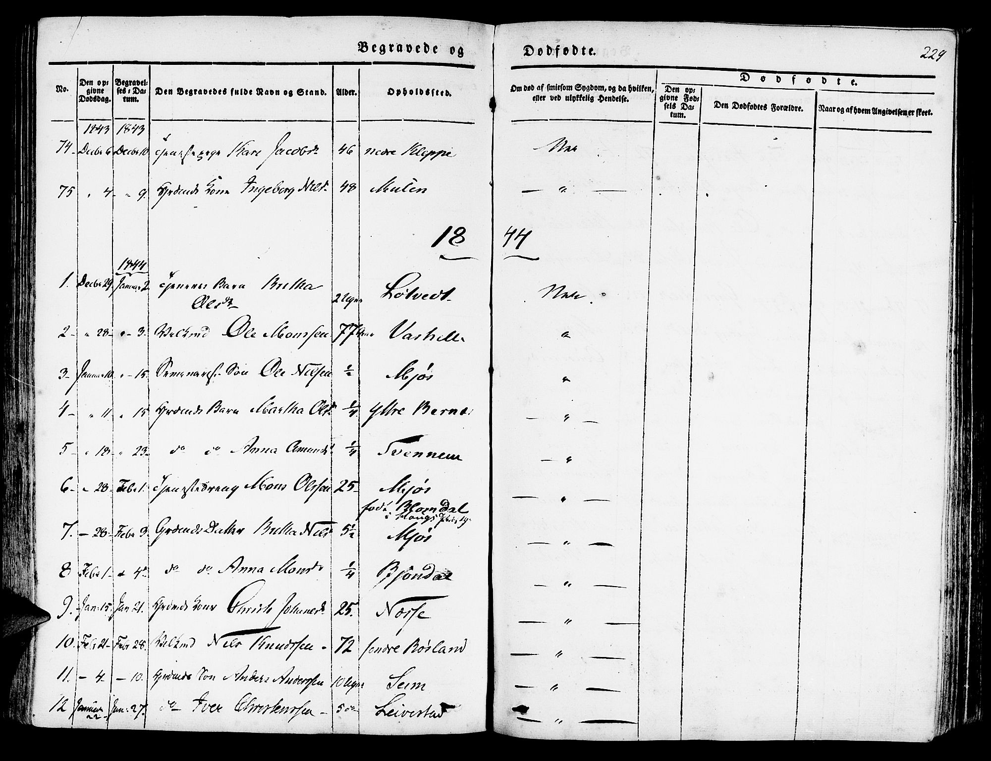 Hosanger sokneprestembete, SAB/A-75801/H/Haa: Parish register (official) no. A 7, 1835-1848, p. 229