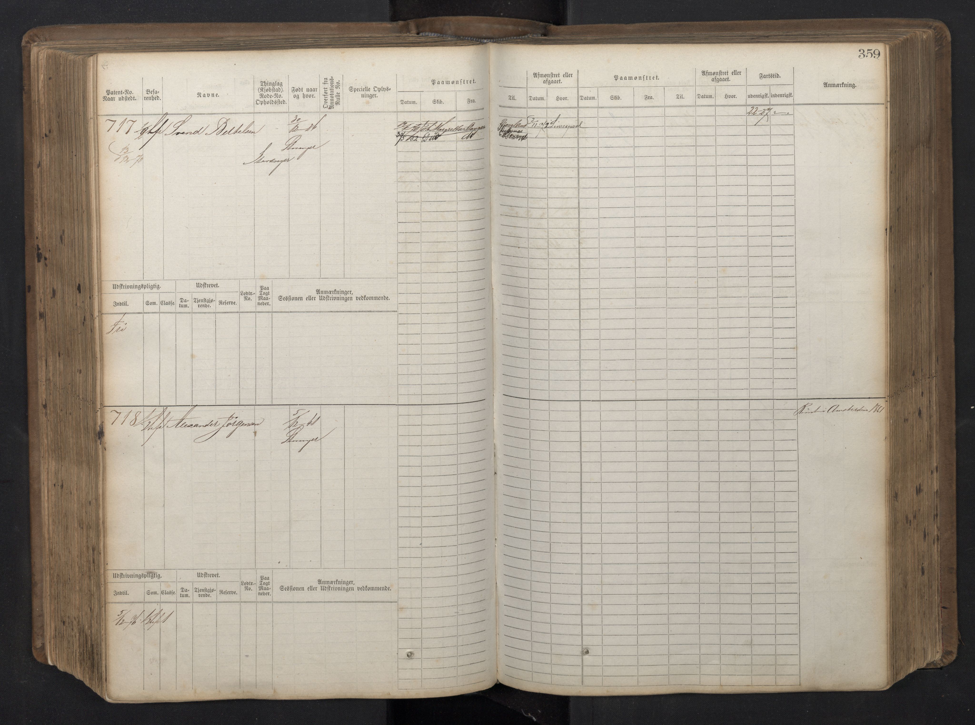 Stavanger sjømannskontor, AV/SAST-A-102006/F/Fb/Fbb/L0016: Sjøfartshovedrulle patnentnr. 1-1202 (dublett), 1869, p. 359