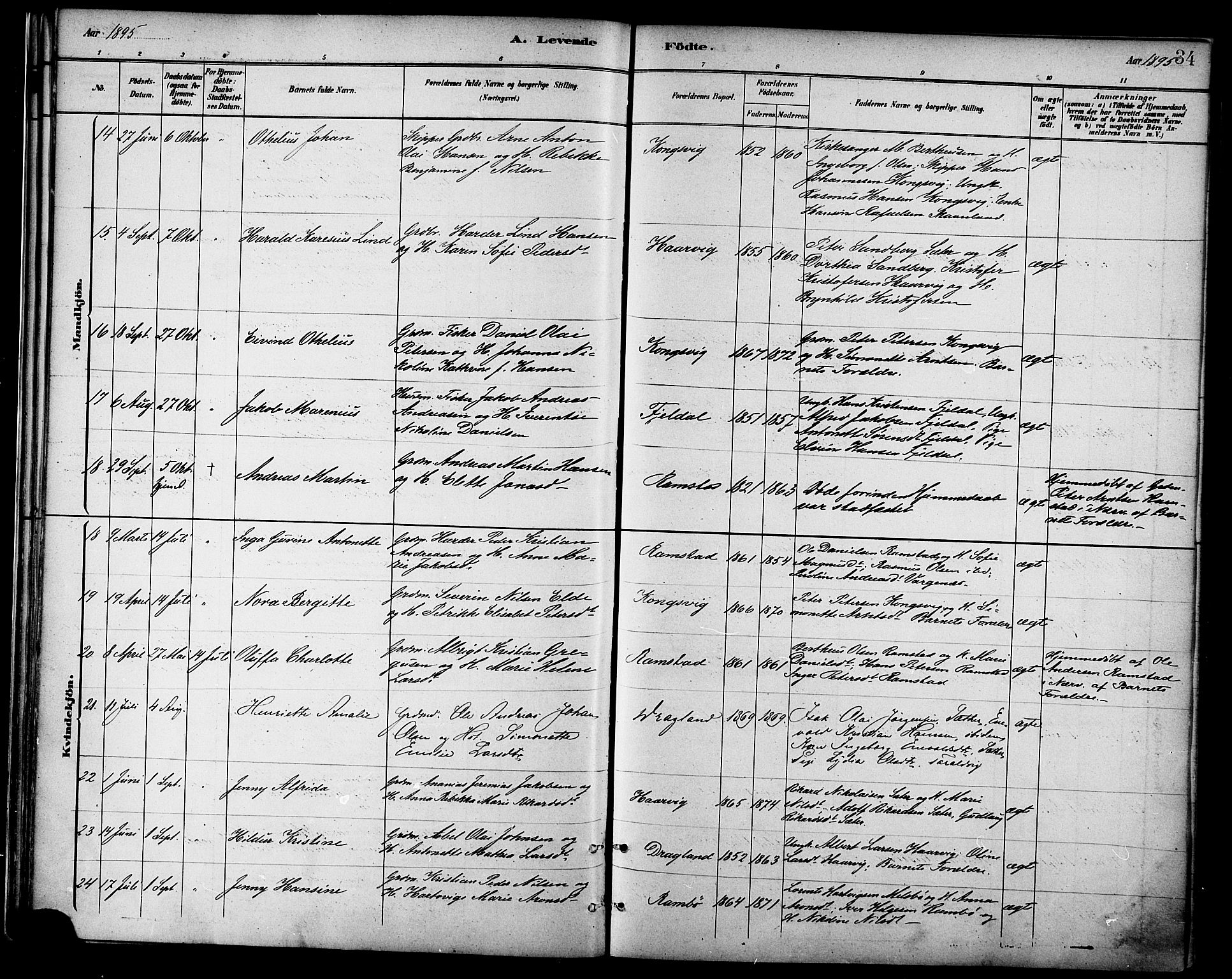 Ministerialprotokoller, klokkerbøker og fødselsregistre - Nordland, AV/SAT-A-1459/865/L0924: Parish register (official) no. 865A02, 1885-1896, p. 34