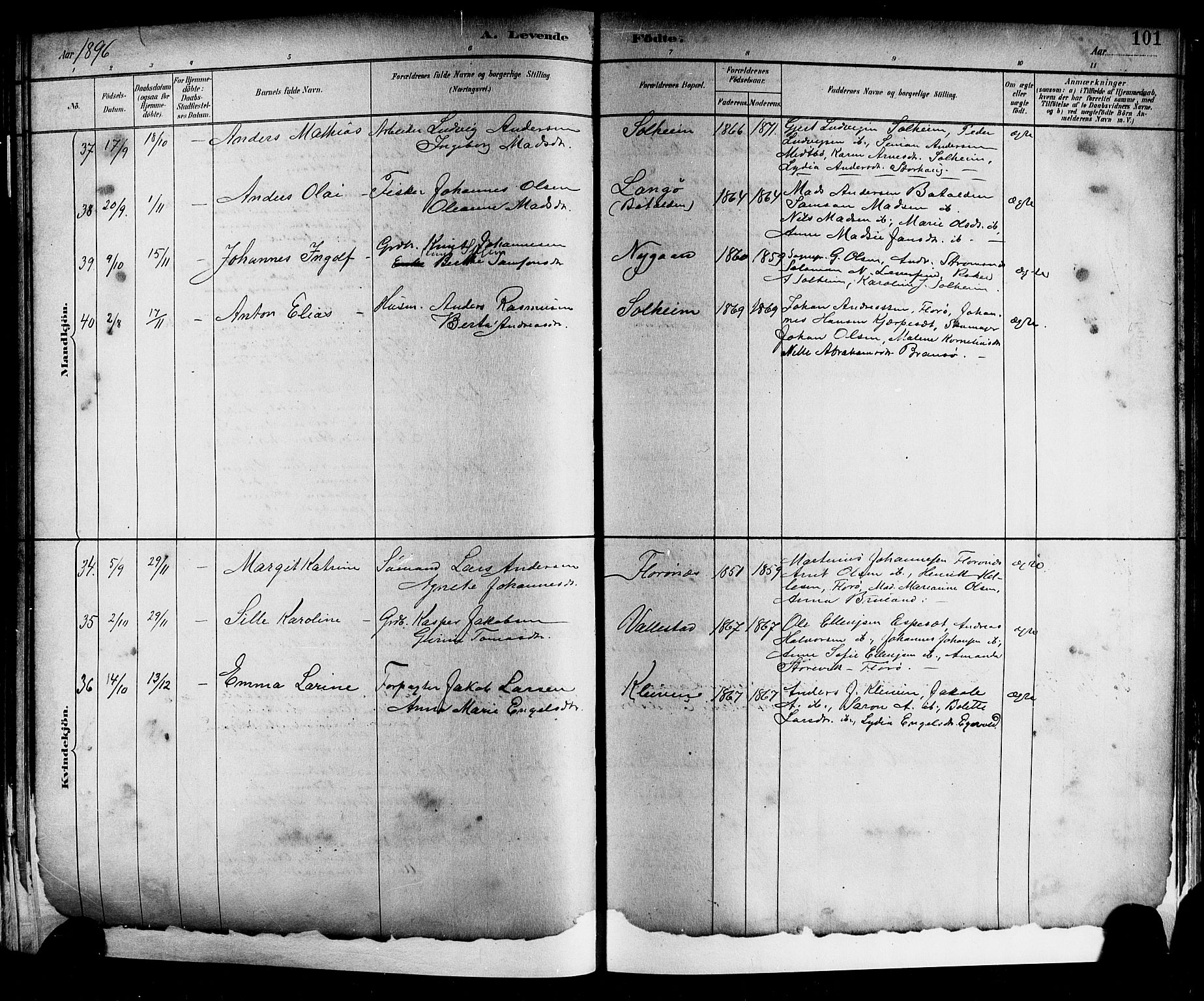 Kinn sokneprestembete, SAB/A-80801/H/Hab/Haba/L0002: Parish register (copy) no. A 2, 1882-1906, p. 101