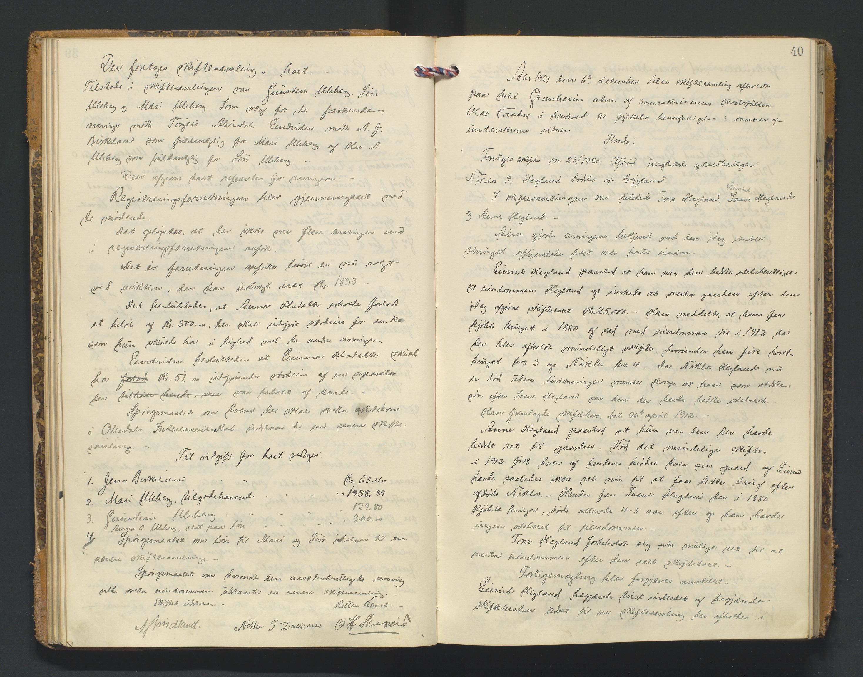Setesdal sorenskriveri, AV/SAK-1221-0011/H/Hc/L0040: Skifteforhandlingsprotokoll nr 12, 1920-1927, p. 40