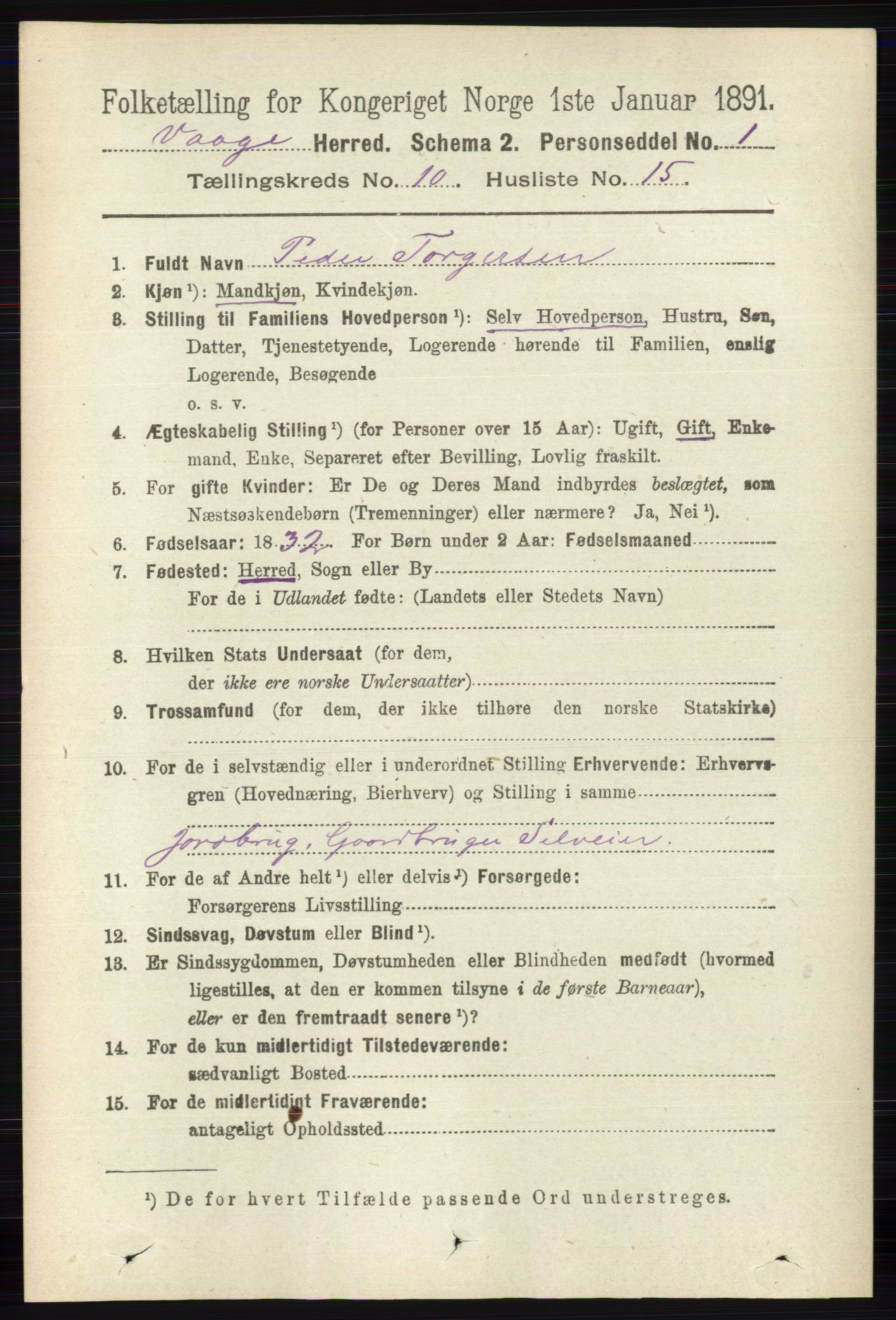 RA, 1891 census for 0515 Vågå, 1891, p. 6309