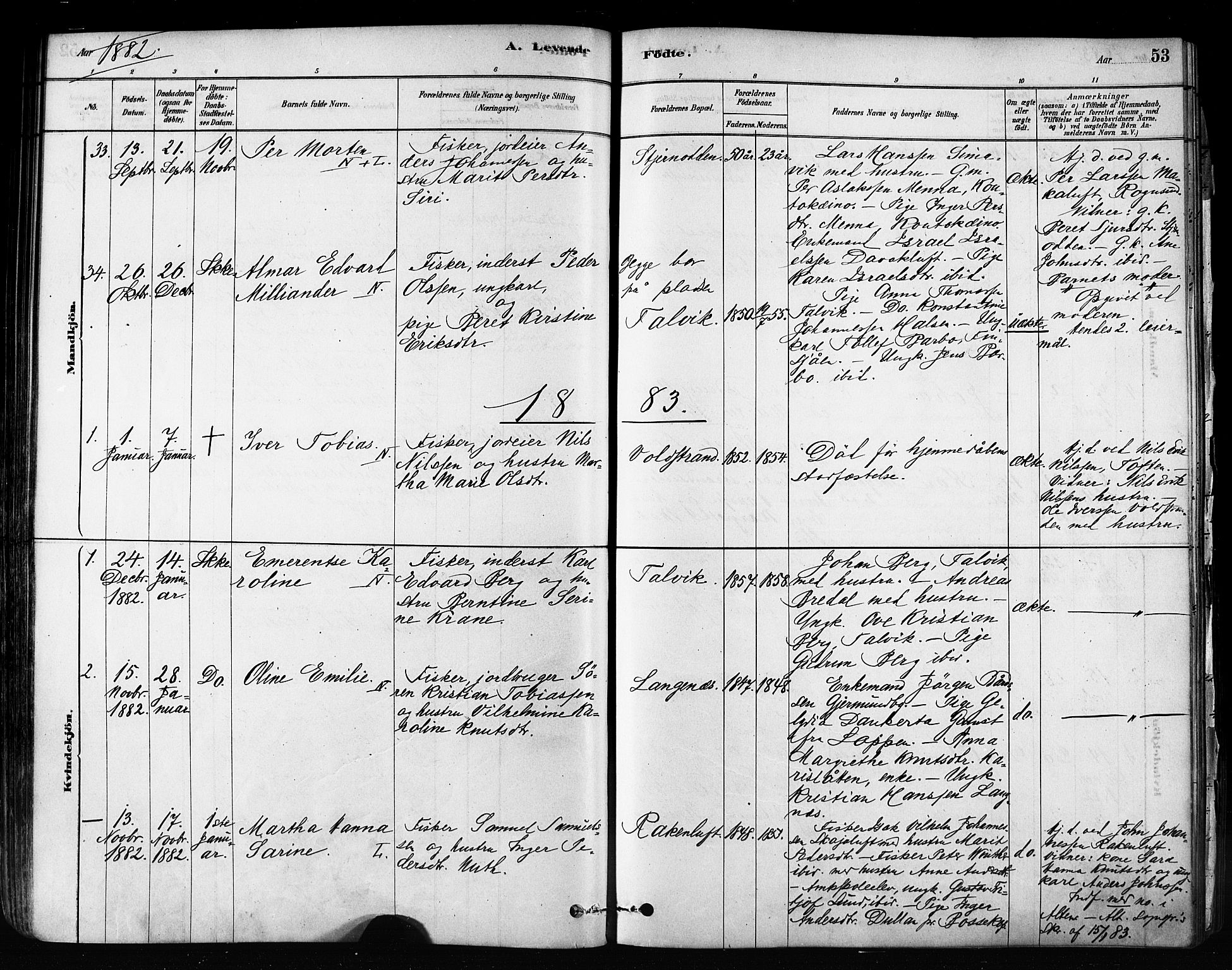 Talvik sokneprestkontor, SATØ/S-1337/H/Ha/L0012kirke: Parish register (official) no. 12, 1878-1886, p. 53